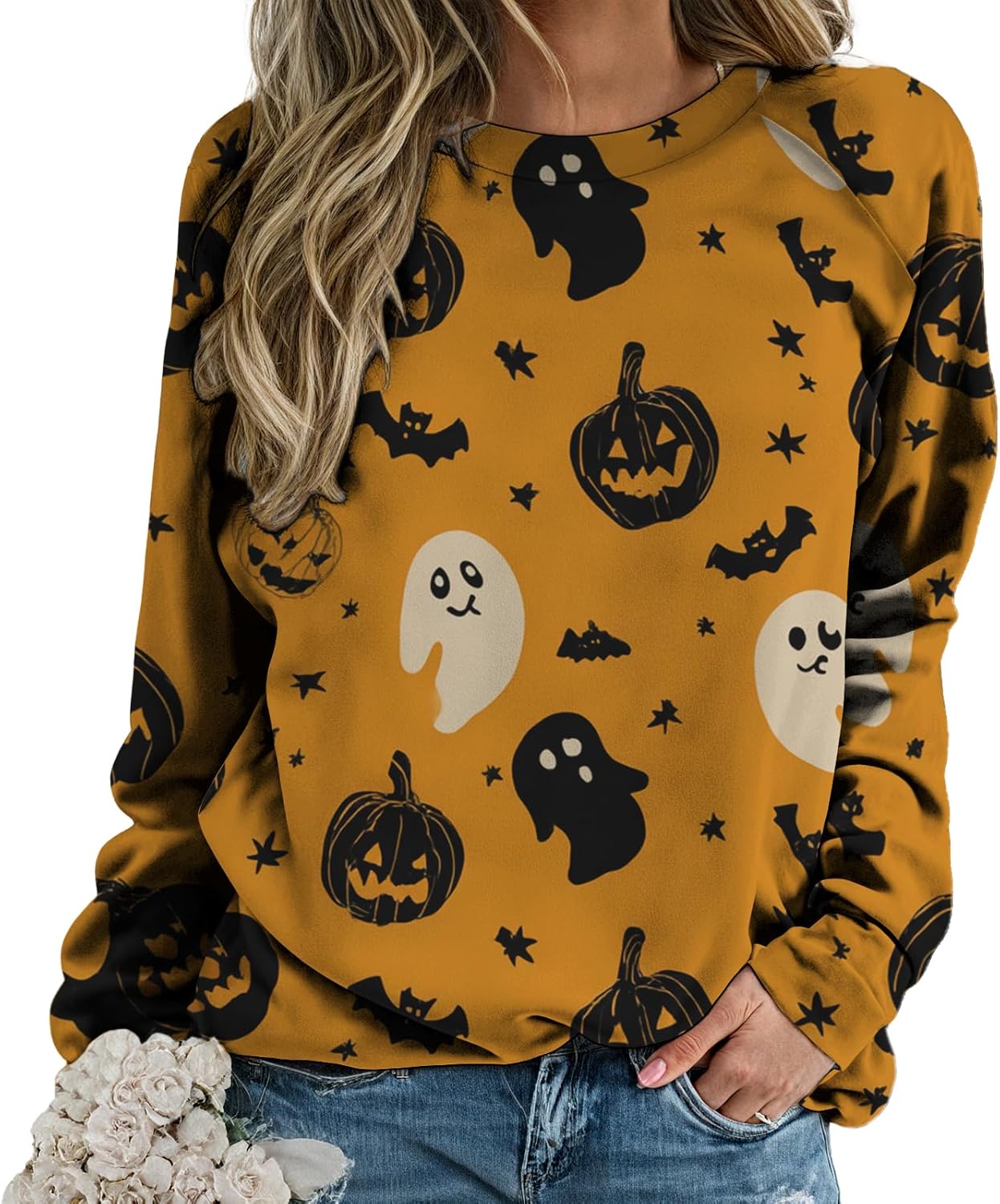 Halloween Sweatshirt For Women Long Sleeve Crew Neck Sweatshirts Fall Halloween Costumes For Holiday Party 2025