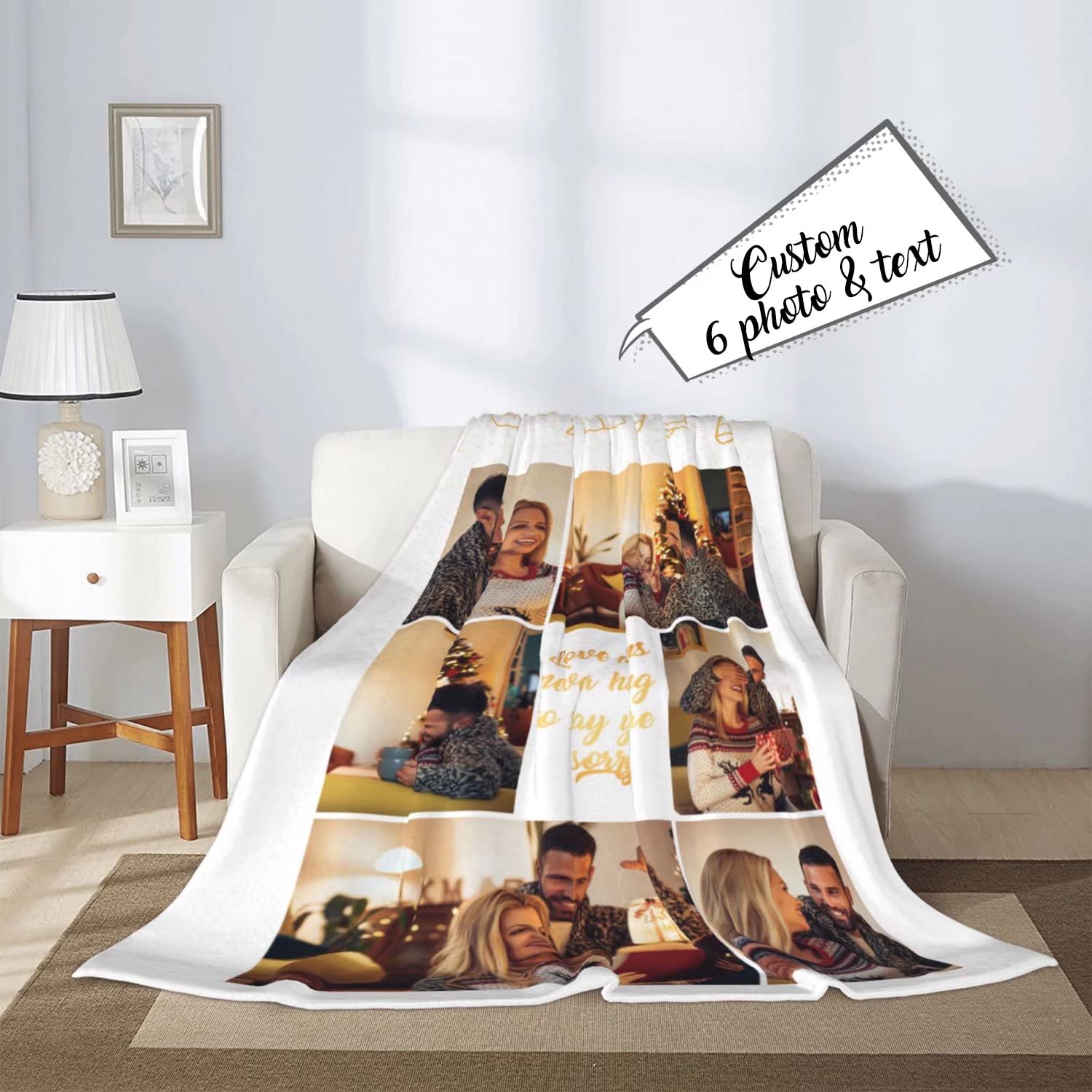 Manta Personalizada con Foto Franela Fleece,Regalo Personalizado-Collage Cualquier Imagen Nombre Texto Personalizados Regalos para Adulto Bebé Familia Mascota Navidad