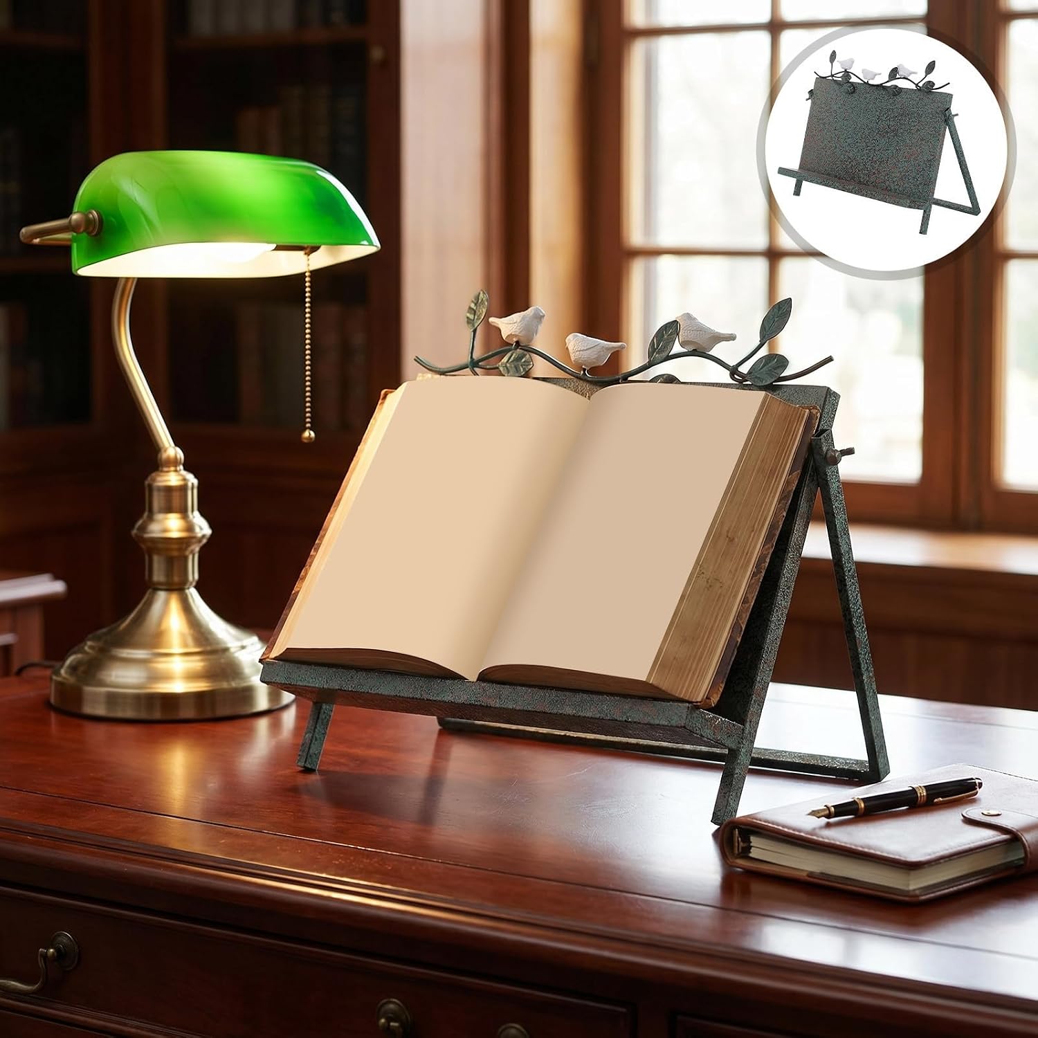Uonlytech Iron Book Holder Cookbook Stand Adjustable Viewing Angles, Easy to Clean and Versatile Recipe Display Stand for Kitchen Countertop in Classic Green