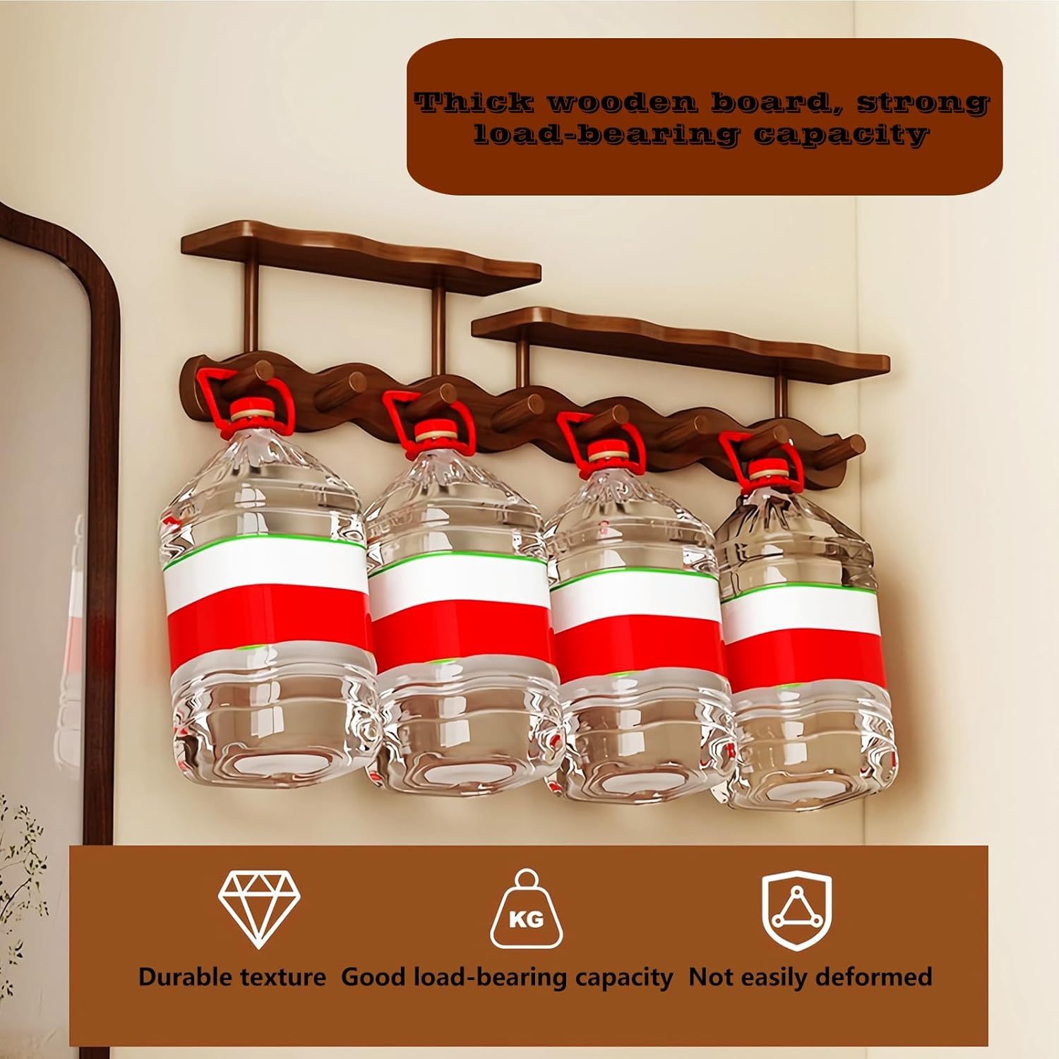 Walnut-6 Hooks Piano Key Clothes Hanger, Sea Wave Crescent Design Wall Mounted Entrance Hanging Clothes Hook for Entering The Door