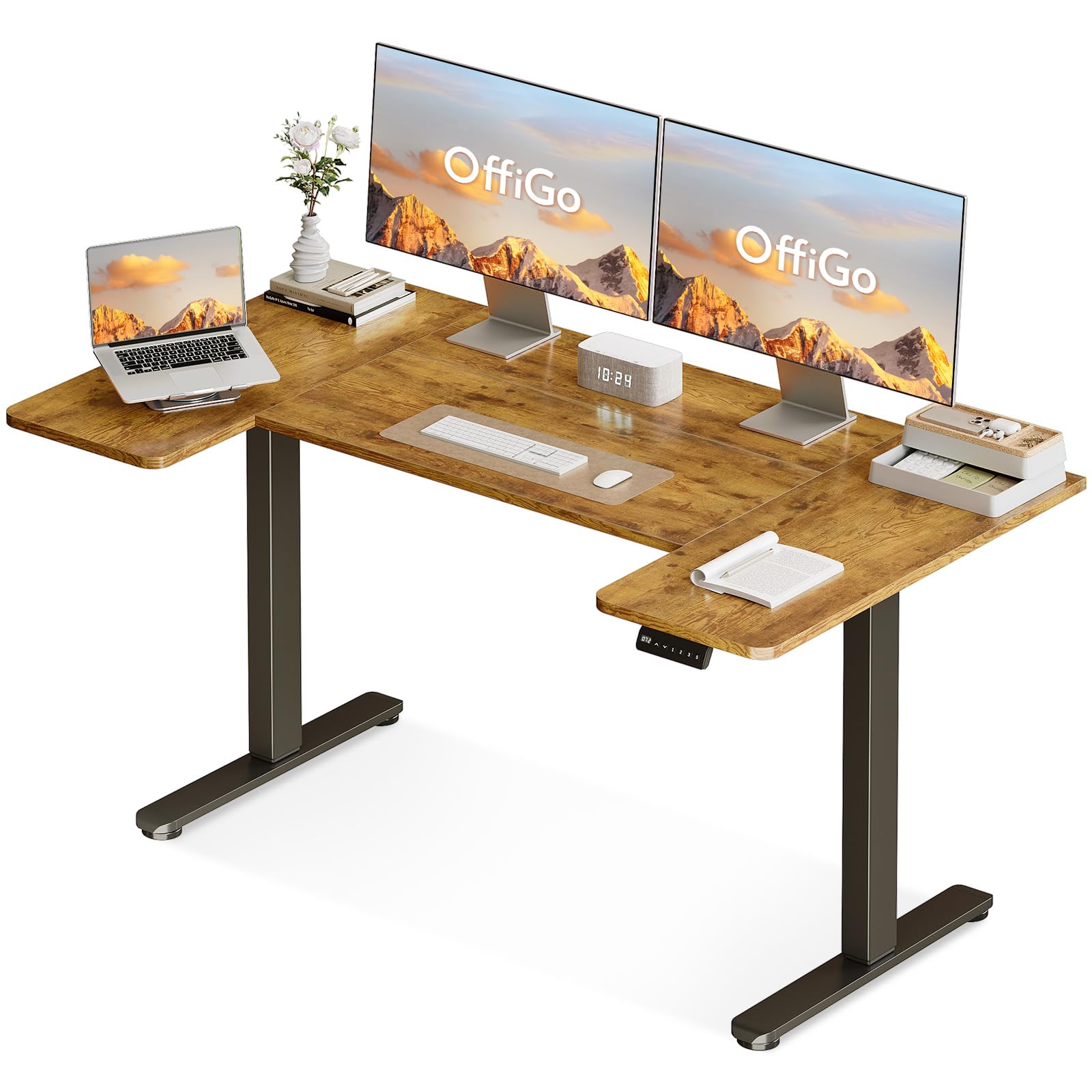 OffiGo Height Adjustable Desk, U Shaped Standing Desk with 3 Memory Presets