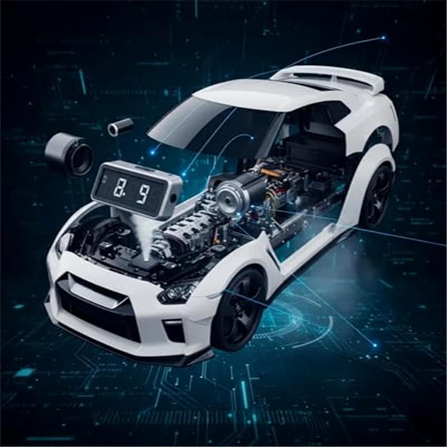 Car Alarm Clock-Realistic Light Effects, Sports Muscle Car Alarm Clock with Crystal Clear 3-in-1 Digital Led Display Screen, Sports Car Ornament, Interior Decoration and Car Enthusiasts (Black)
