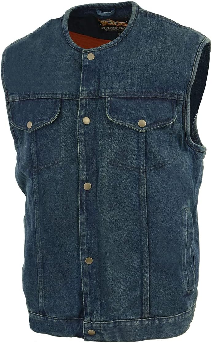 Biker's Edge Men's Denim Collarless Club Style Vest