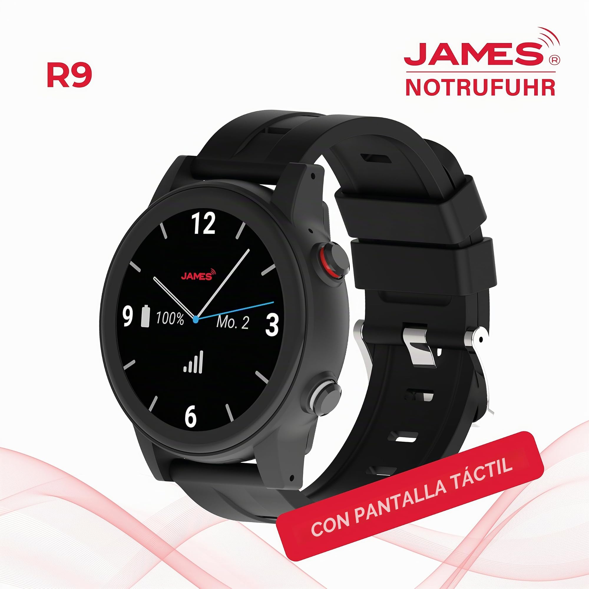 James R9 - Reloj de Emergencia y Seguridad para Personas Mayores, detección de caídas, botón de Llamada de Emergencia y Seguimiento GPS, podómetro, Monitor de frecuencia cardíaca, aplicación Familiar