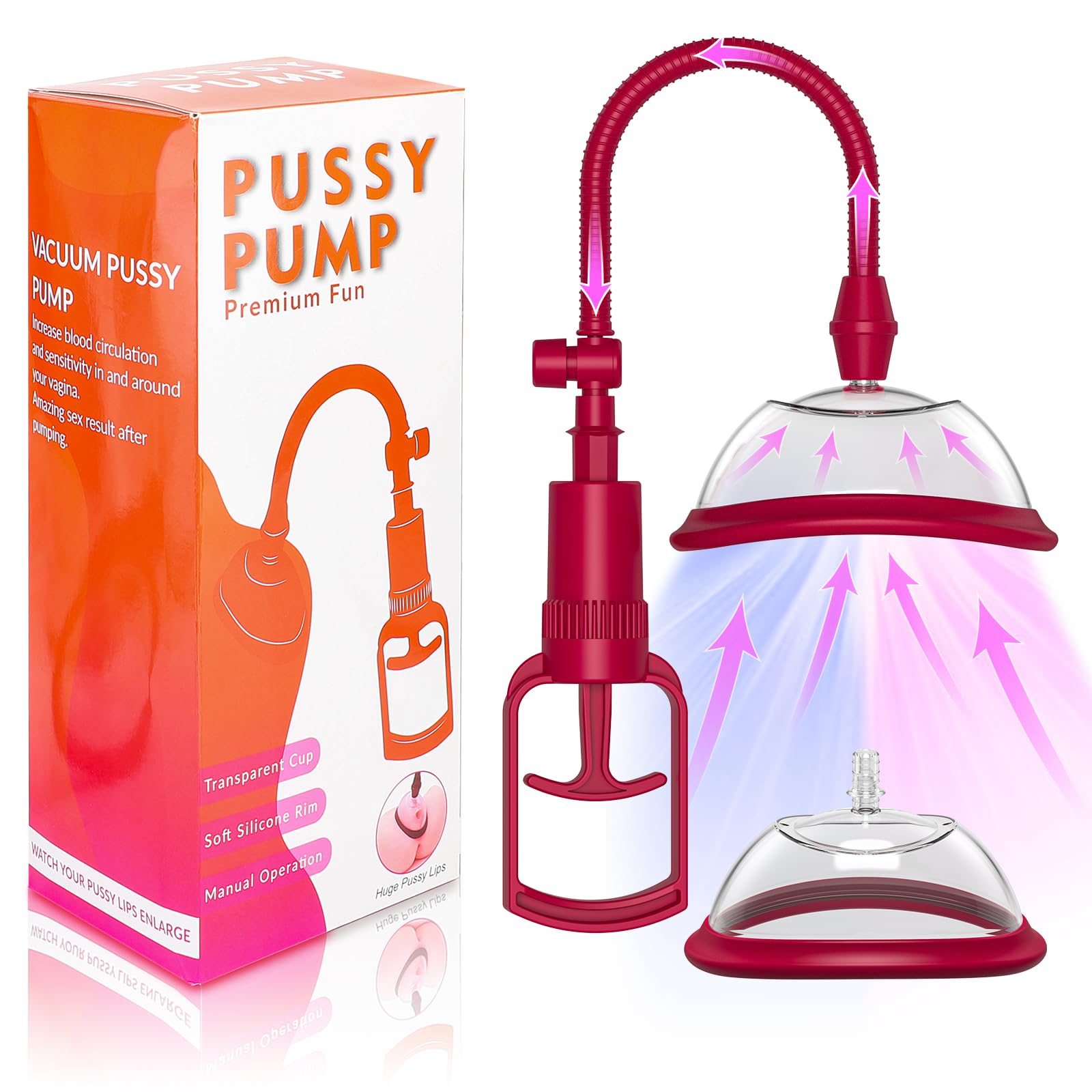 Pompe à Vide Manuelle pour Clitoris et Vagin, Stimulateur Féminin Intensifié, Plaisir Sexuel Accru, Aspiration Puissante, Sensibilité Augmentée, Outil de Plaisir pour Femmes (Version Rouge)