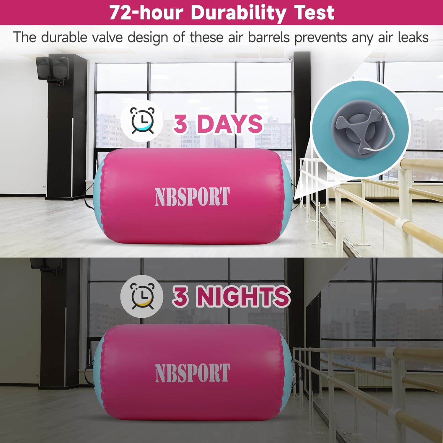 Air Barrel - Air Roller Gymnastics Barrel for Back Handspring Trainer, Air Tumble Mat with Pump for Gym Training/Yoga Balance Exercise/Cheerleading/Home and Outdoor Use