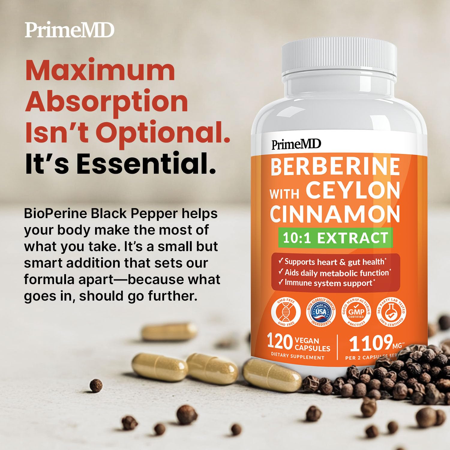 PrimeMD 21-in-1 Berberine, Ceylon Cinnamon, Chromium & Bitter Melon, 120ct — Amazon image 8