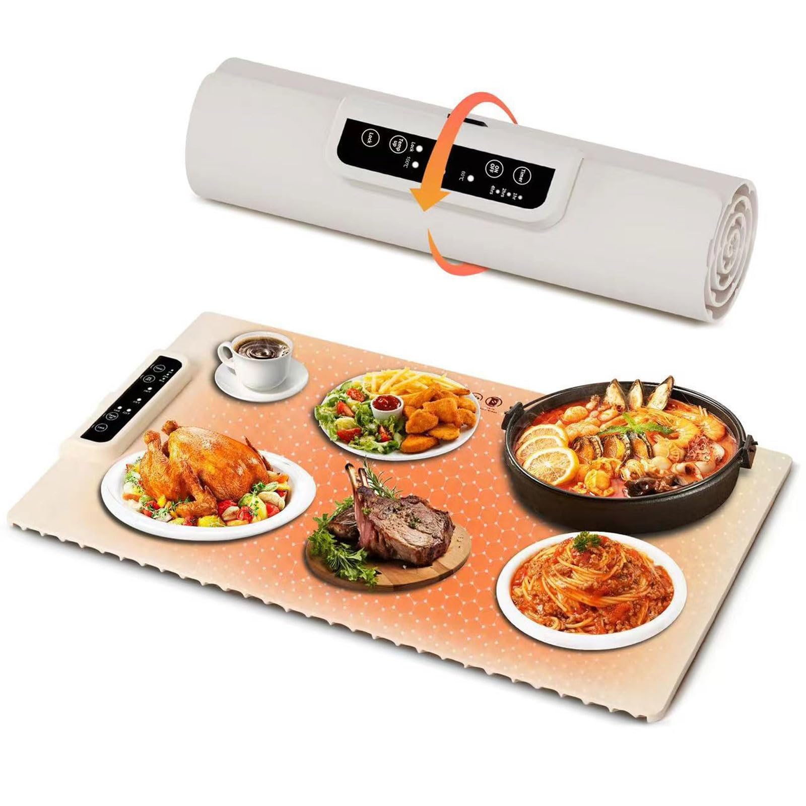 Placa para mantener caliente, calentador de alimentos eléctrico, calentador de buffet de silicona plegable con 3 temperaturas y temporizadores ajustables, para buffet, fiesta, restaurante, mantener
