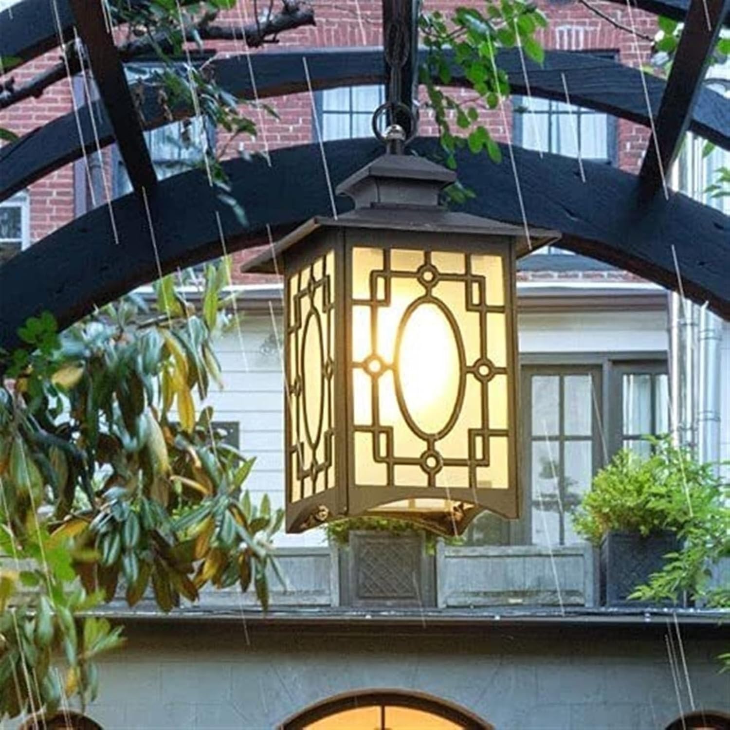 Antique Outdoor Pendant Light Retro Industrial Waterproof Chandelier Porch Hanging Lamp Height Adjustable for Corridor Porch Pergola Garden(Black,30cm/11.8inch)