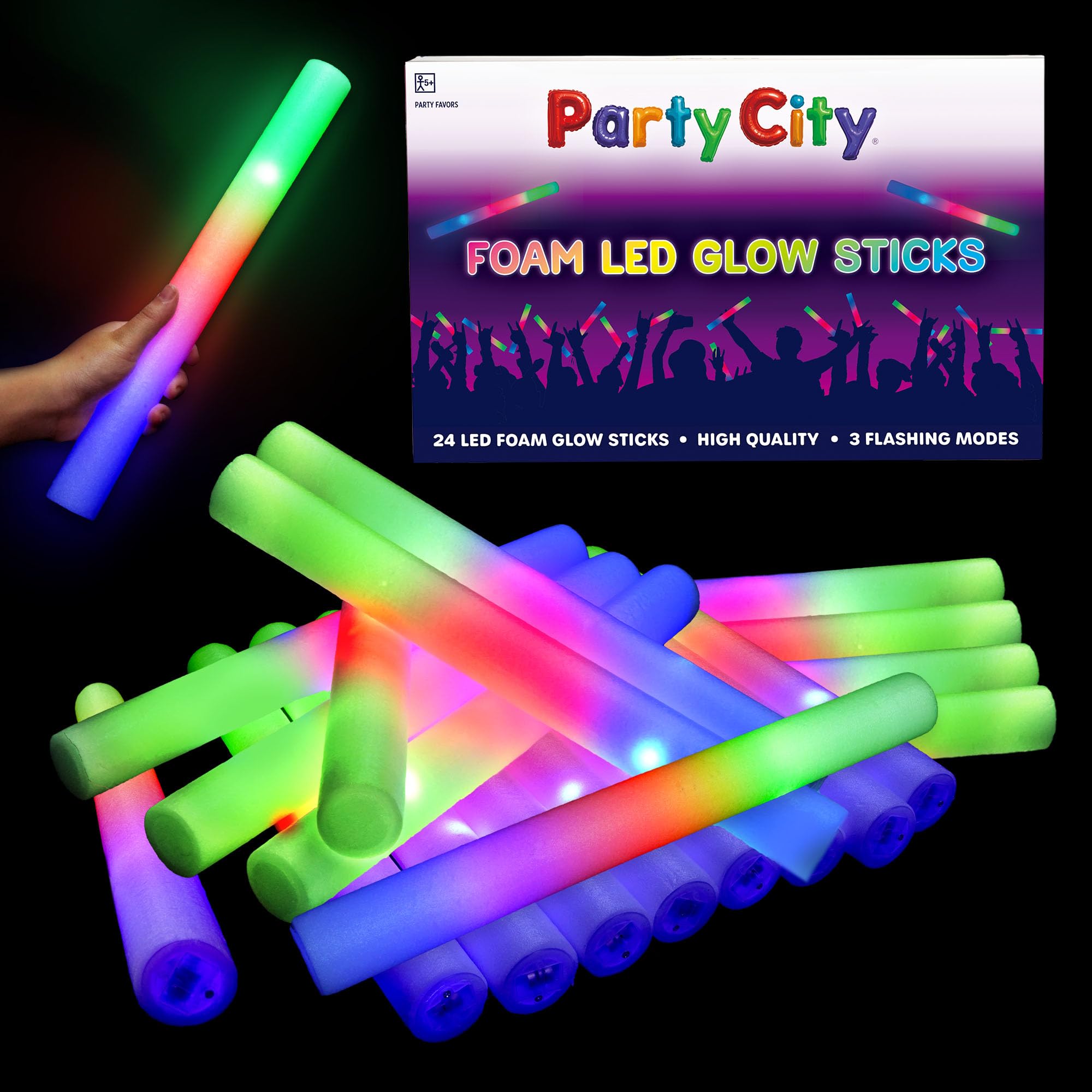 96PCS LED Foam Glow Sticks 14in Flashing 3 Modes Light Up Party Favors