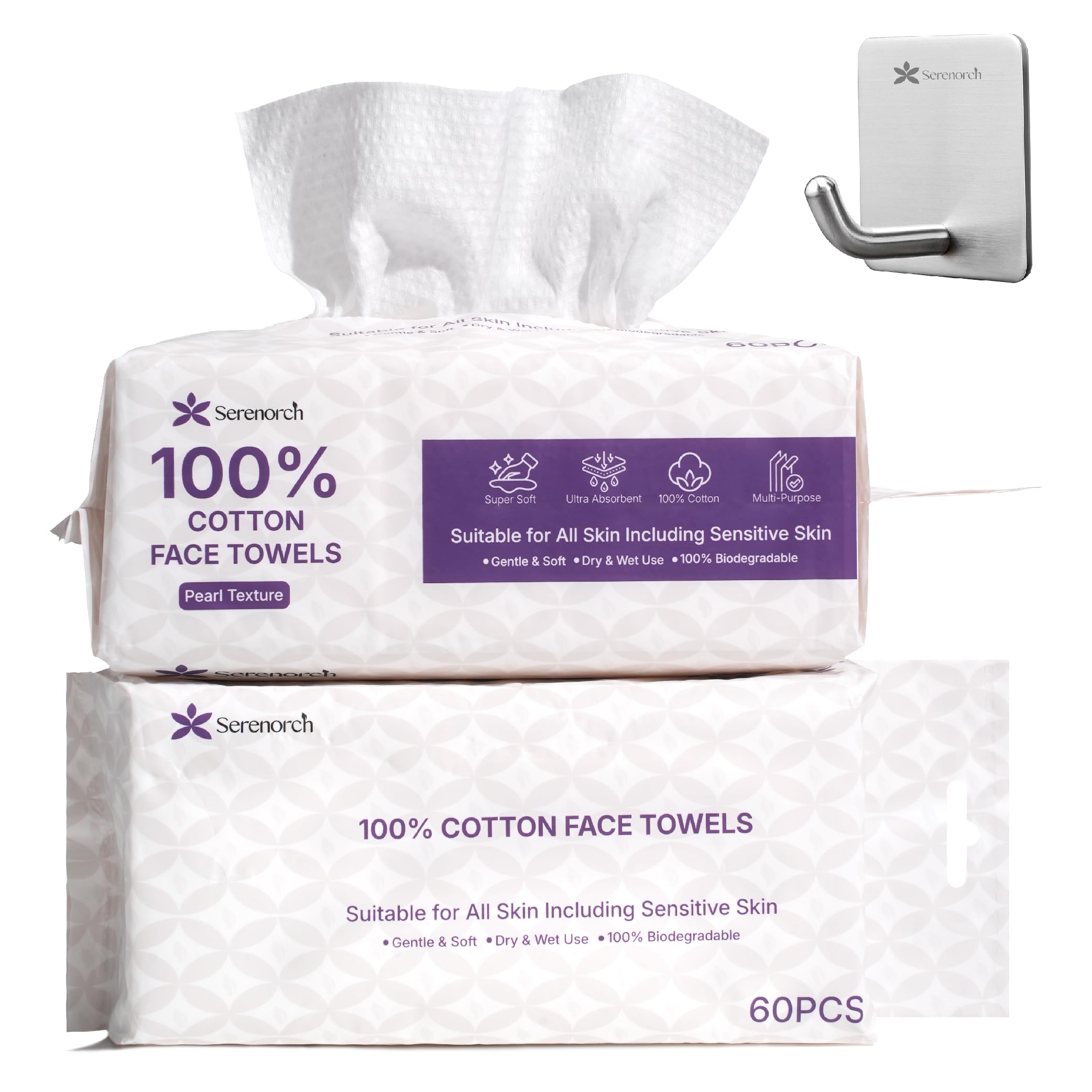 100% Cotton Disposable Face Towels, Soft Cotton Tissue for Sensitive Skin, Daily Cleansing & Makeup Removal, Hanging Facial Dry WipeOEKO-TEX STANDARD 100