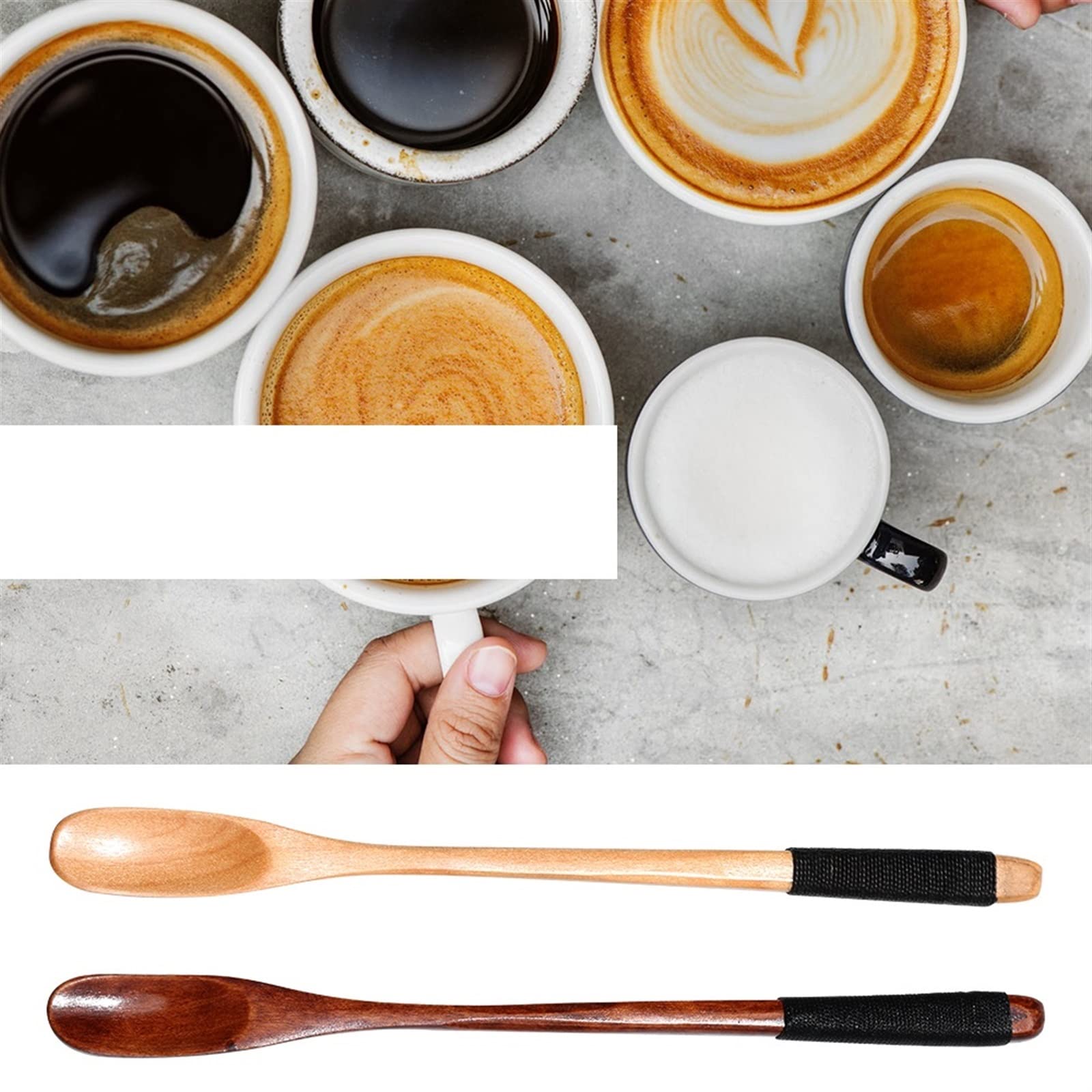 JINGYAN Cucchiaini da tè Long Handle Flower Tea Spoon Wrapped Wooden Wood Winding for Kitchen