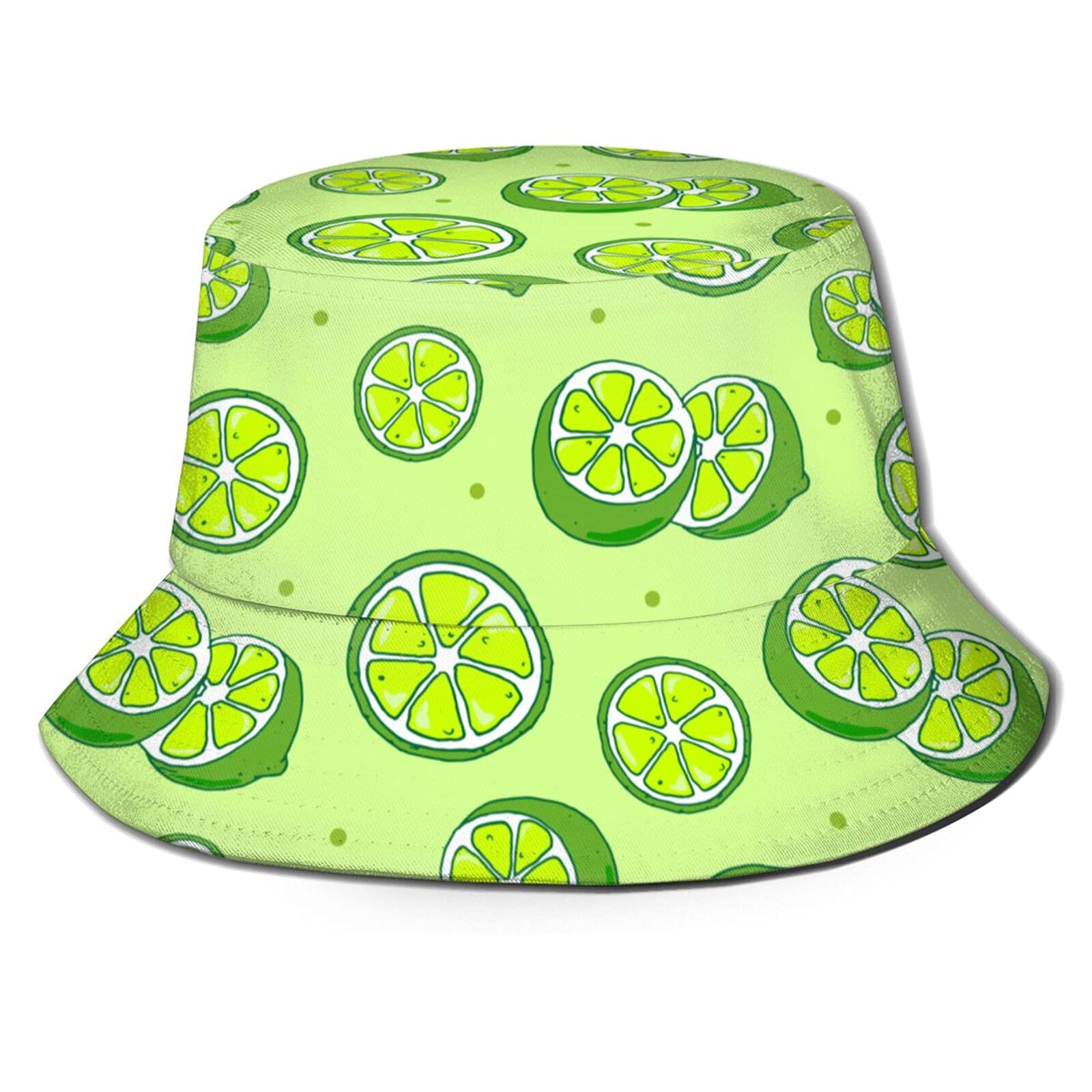 UYHIKHSDAFashion Casual Lime Green Fruit Slices Pattern Bucket Hat,Fashion Summer Fisherman Sun Cap, Tropical Floral Hat for Women and Men