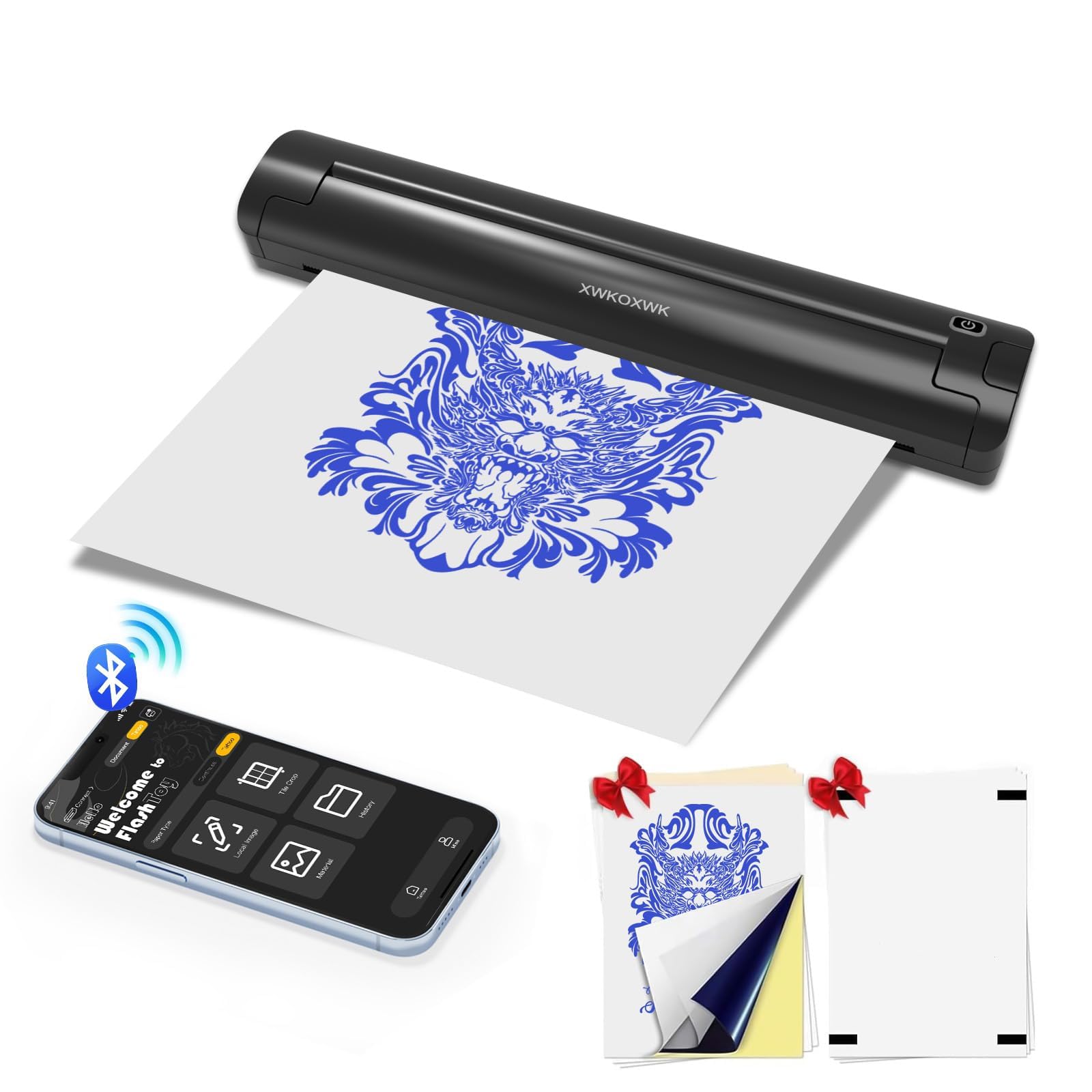 2026 New Tattoo Stencil Printer Machine for Tattoo Artists&Beginners,with 10 pcs Tattoo Transfer Paper and Folded Paper,Compatible with Phone/Pc,Thermal Portable Bluetooth Inkless Wireless Printer-image-28