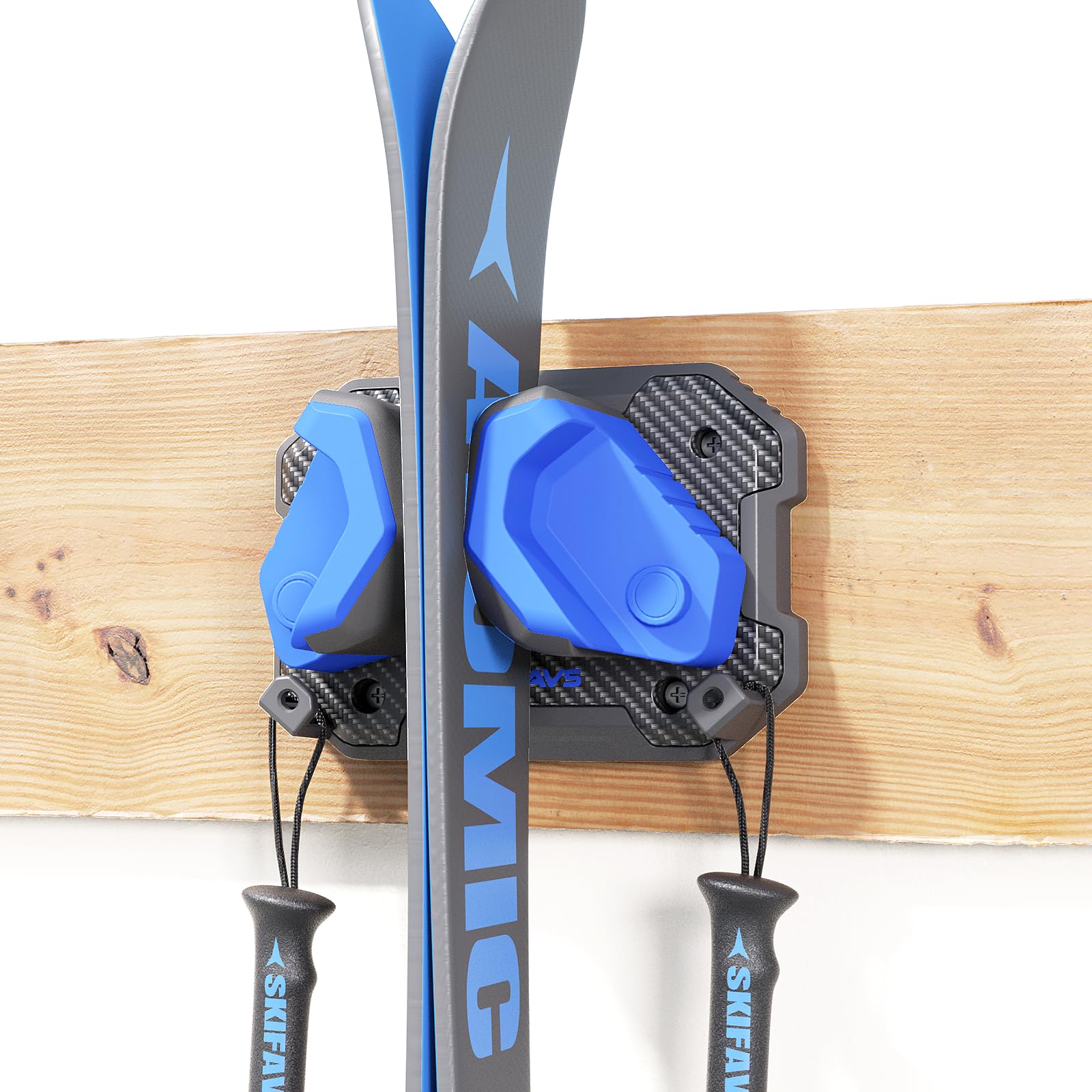 Ski &amp; Snowboard Wall Rack for Garage Wall Fits Any Ski/board, Ski Wall Mount Holders Damage-Free Storage Rack, Garage Organization Space-Saving Winter Gear Organizer, Blue, 1 Pack
