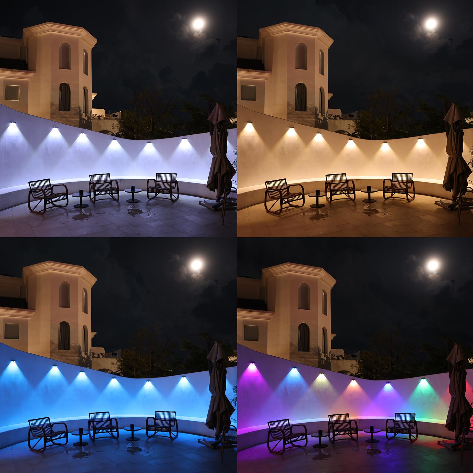 Solarlampen für außen garten,4st solar wandleuchten für außen,P65 Wasserdicht LED Solarleuchten Solar für balkon ,9 Farben 11 Modi RGB beleuchtung Zaunleuchten für garten,Garage,Pools,Terrasse