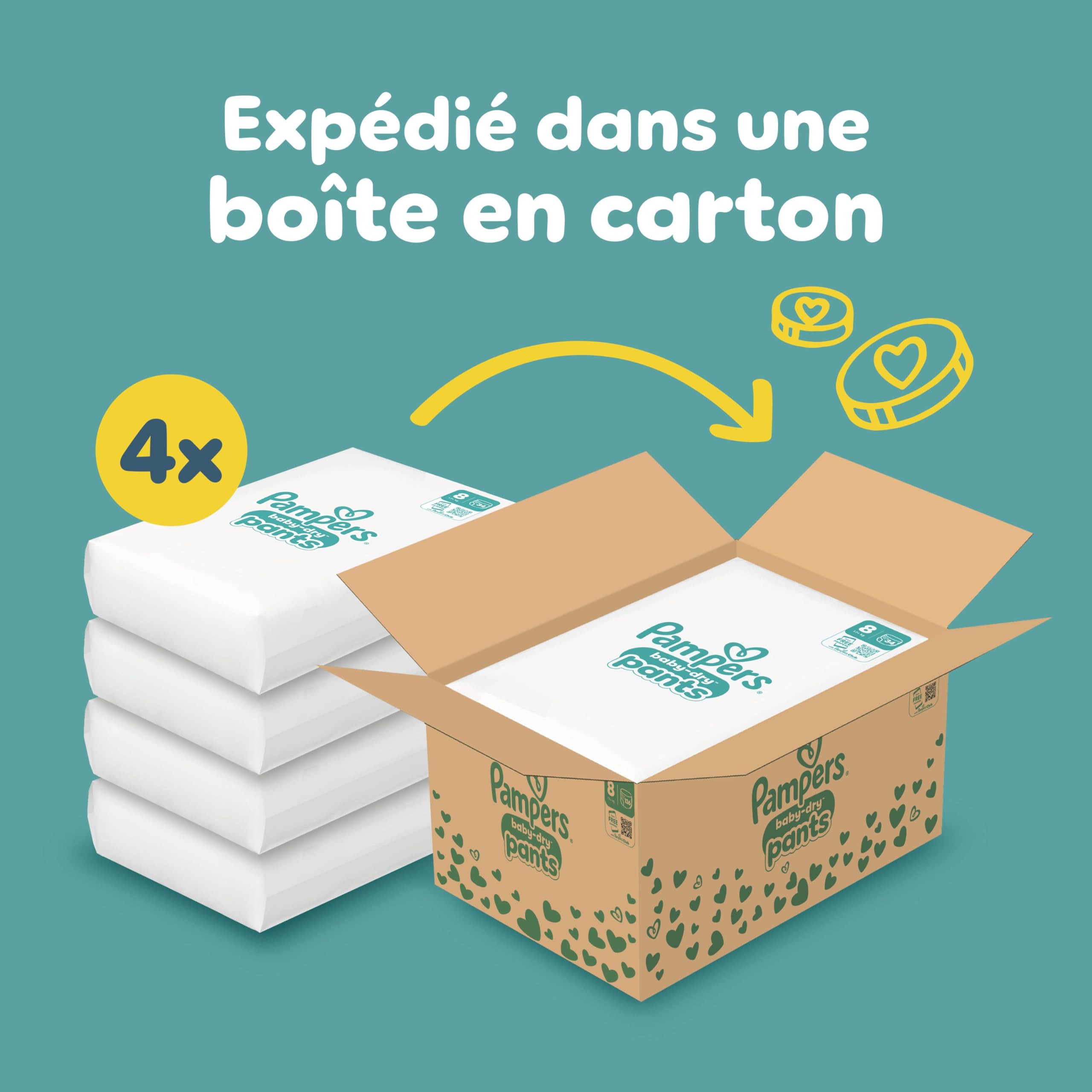 Pampers Baby-Dry Pants, Taille 8, 136 Couches-Culottes, 17kg+, Protection 360° contre les fuites jour et nuit, Family Pack