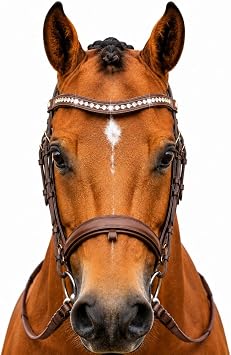 Saddlesworld Fancy Brown Leather White Center Pearl with Clear Crystals Browband - Cob Size