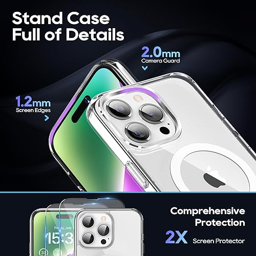 Miniatura 3 de Niunisi Funda magnética para iPhone 15 Pro Max con soporte, soporte delgado con protector de pantalla compatible con Magsafe a prueba de golpes,