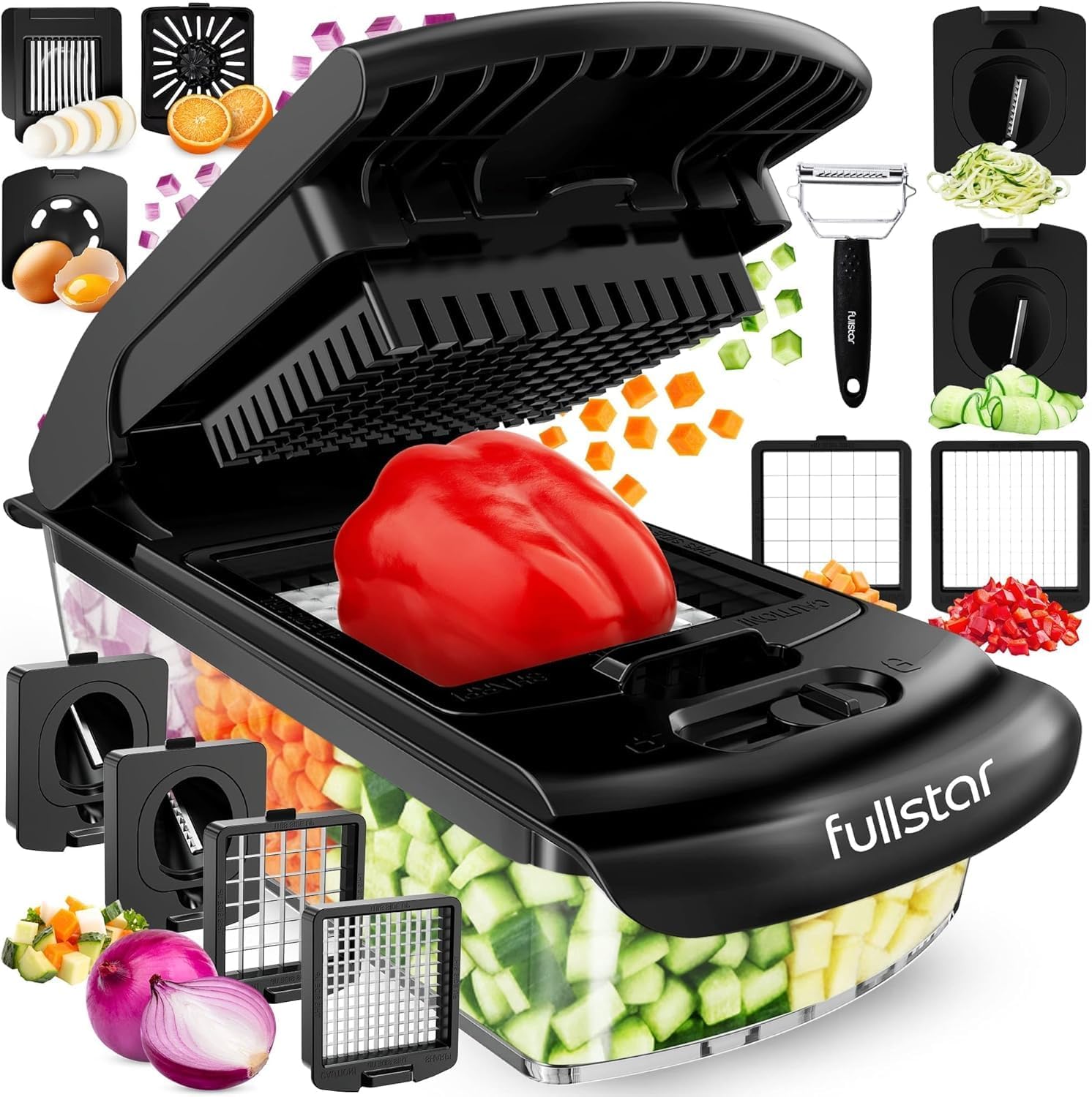Fullstar Vegetable Chopper and Spiralizer – Food Chopper with Container, Fruit Slicer, Kitchen Gadgets & Accessories, Home Essentials (9 in 1, Black) Fullstar Vegetable Chopper and Spiralizer – Food Chopper with Container, Fruit Slicer, Kitchen Gadgets & Accessories, Home Essentials (9 in 1, Black)