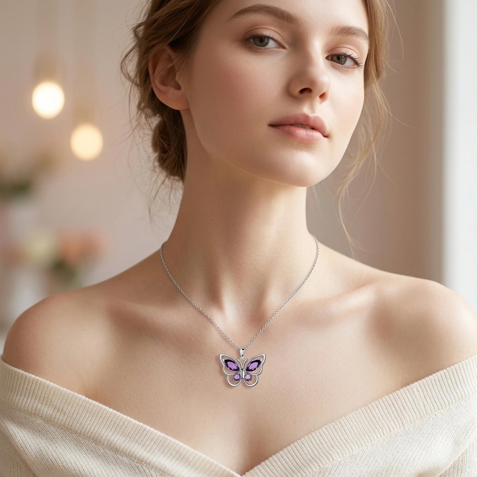 POPLYKE Schmetterling Halskette 925 Sterling Silber Kette Anhänger Schmetterlinge Schmuck Geschenke für Damen