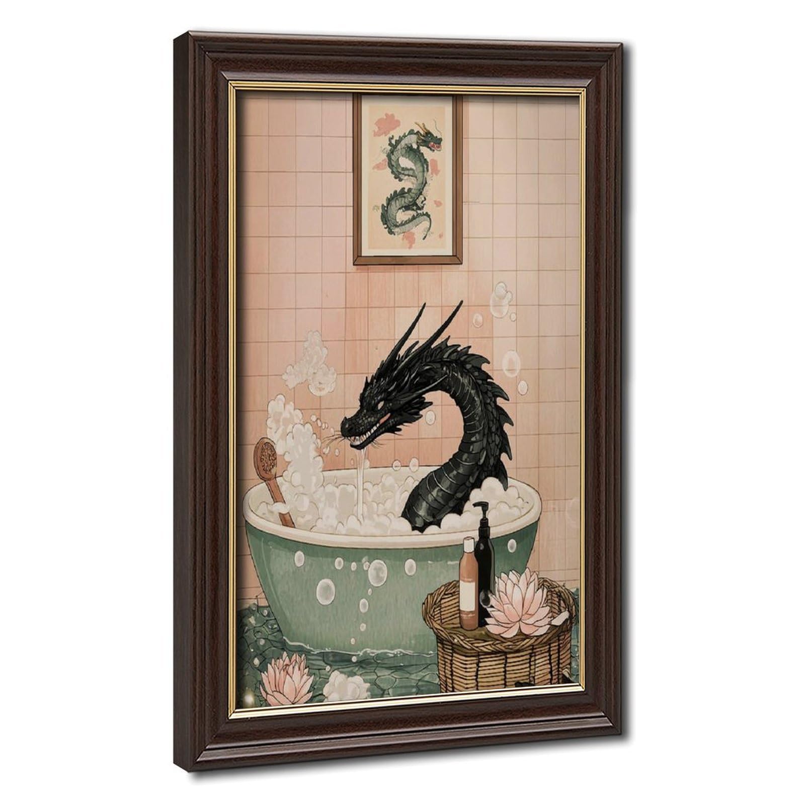 Bareronor Japanese Dragon in Bathtub Canvas Poster Bedroom Decor Landscape Office Room Decor Gift 20" L X 30" W
