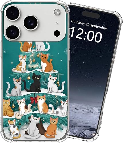 KUJKBFWJ for Apple iPhone 17 Pro Max Clear Case with [Christmas Cat Tree], Non-Y