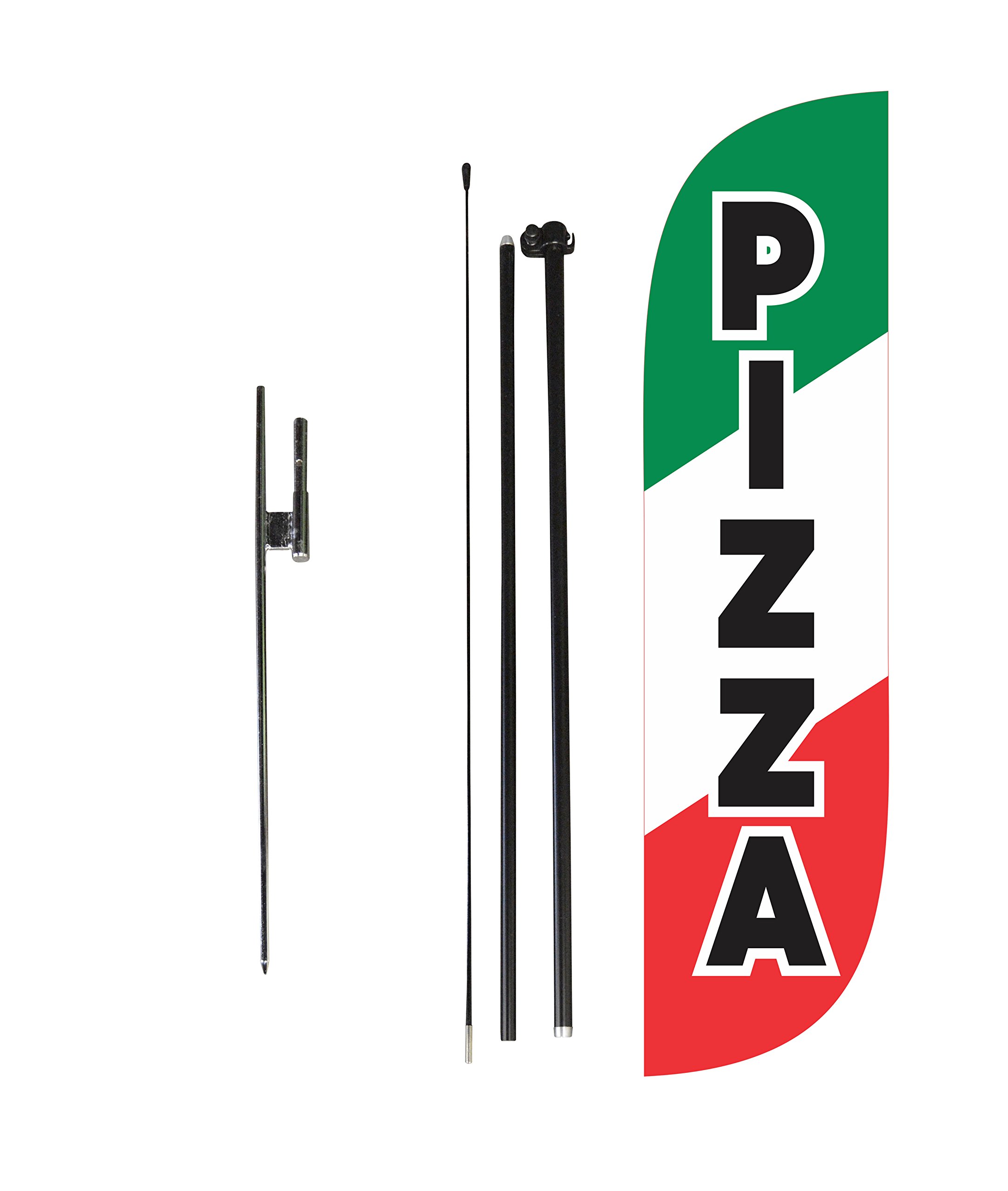 (incomplete)LookOurWay Feather Flag Set, 5 ft Advertising Flag with Poles and Ground Spike for Business Promotion, Food Themed (Pizza)