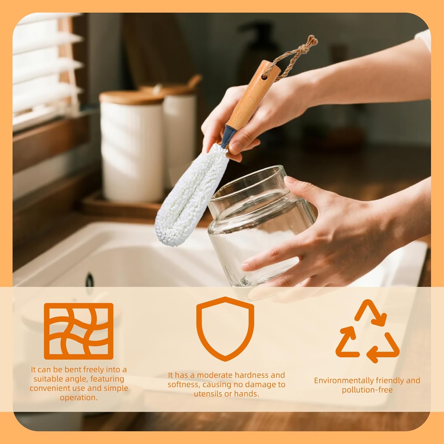 3 Pcs Cleaning Bottle Brush Set, Decanter Cleaning Brush, Multifunctional Household Cleaning Brush Tool, Wood Handle Bottle Brush, for Washing Multiple cup types