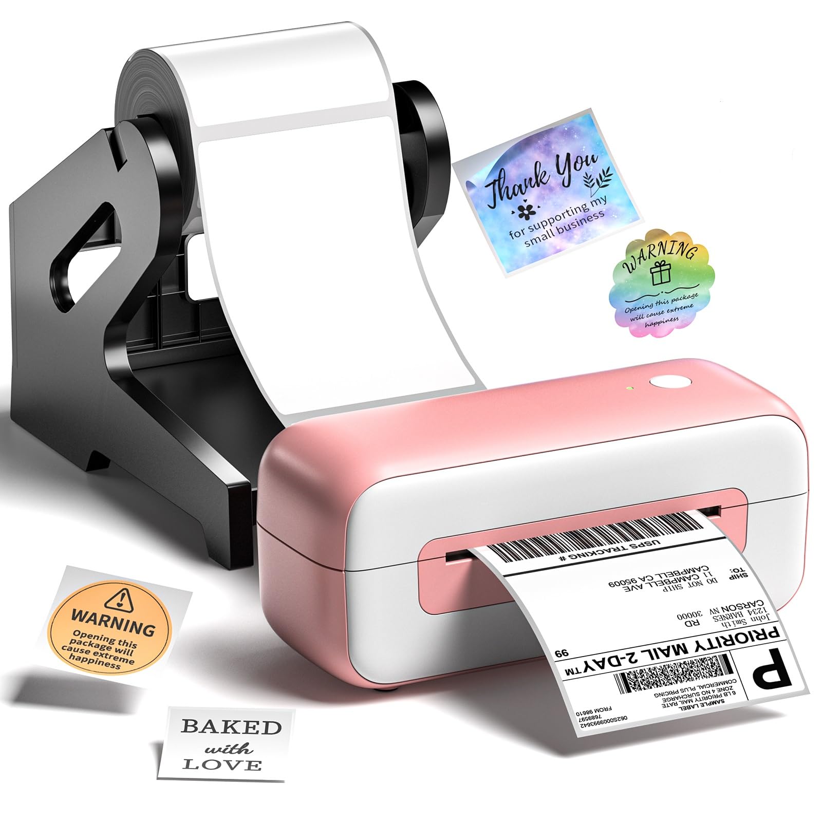 Phomemo Stampante per etichette DHL con porta etichette, 4x6 pollici per telefono/PC, stampante per etichette di spedizione, logo, indirizzo, prezzo, etichette per barattoli di spezie, rosa