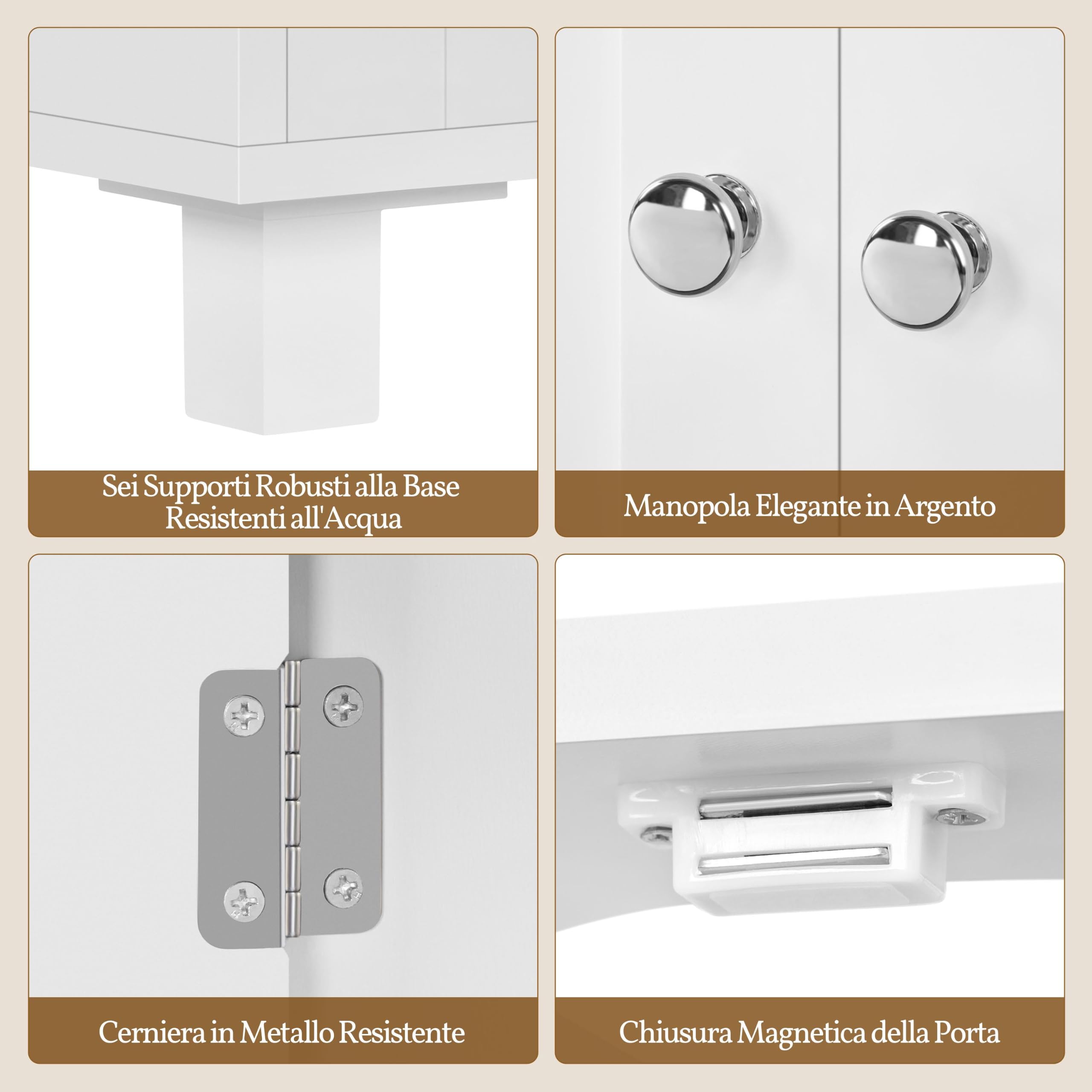Yaheetech Mueble Bajo Lavabo, Armario de Baño, Apto para Lavabos con Pedestal, con Armario de Dos Puertas Estantes Ajustables Armario de Baño con Almacenamiento Lateral Abierto Ganchos, Blanco