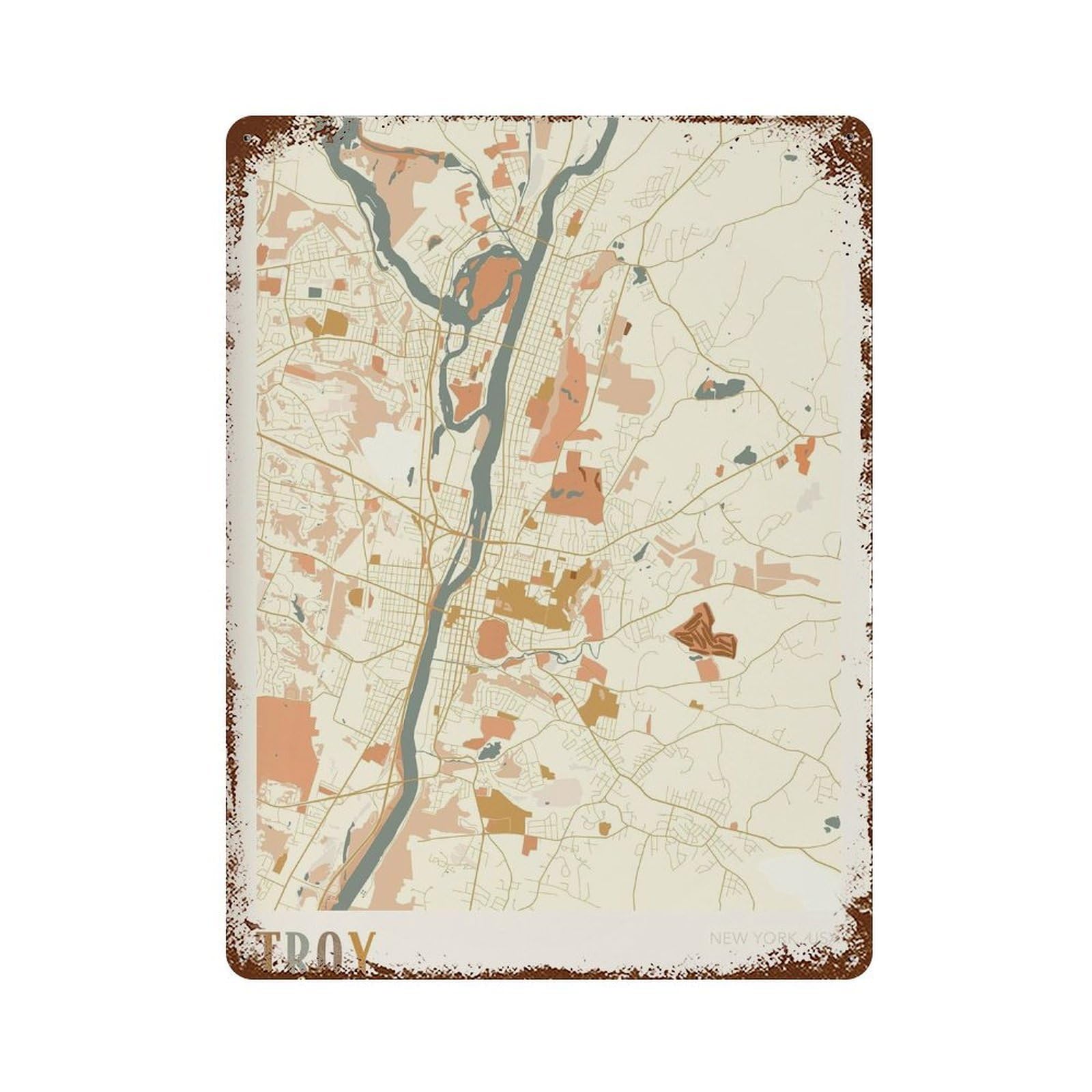 xiaoxiaoshen Troy Map New York Travel Gift Boho Wall Decor Art Metal Tin Poster Modern Home Decor Art Home Bar Shop Decorations Vintage Sign 40x30cm