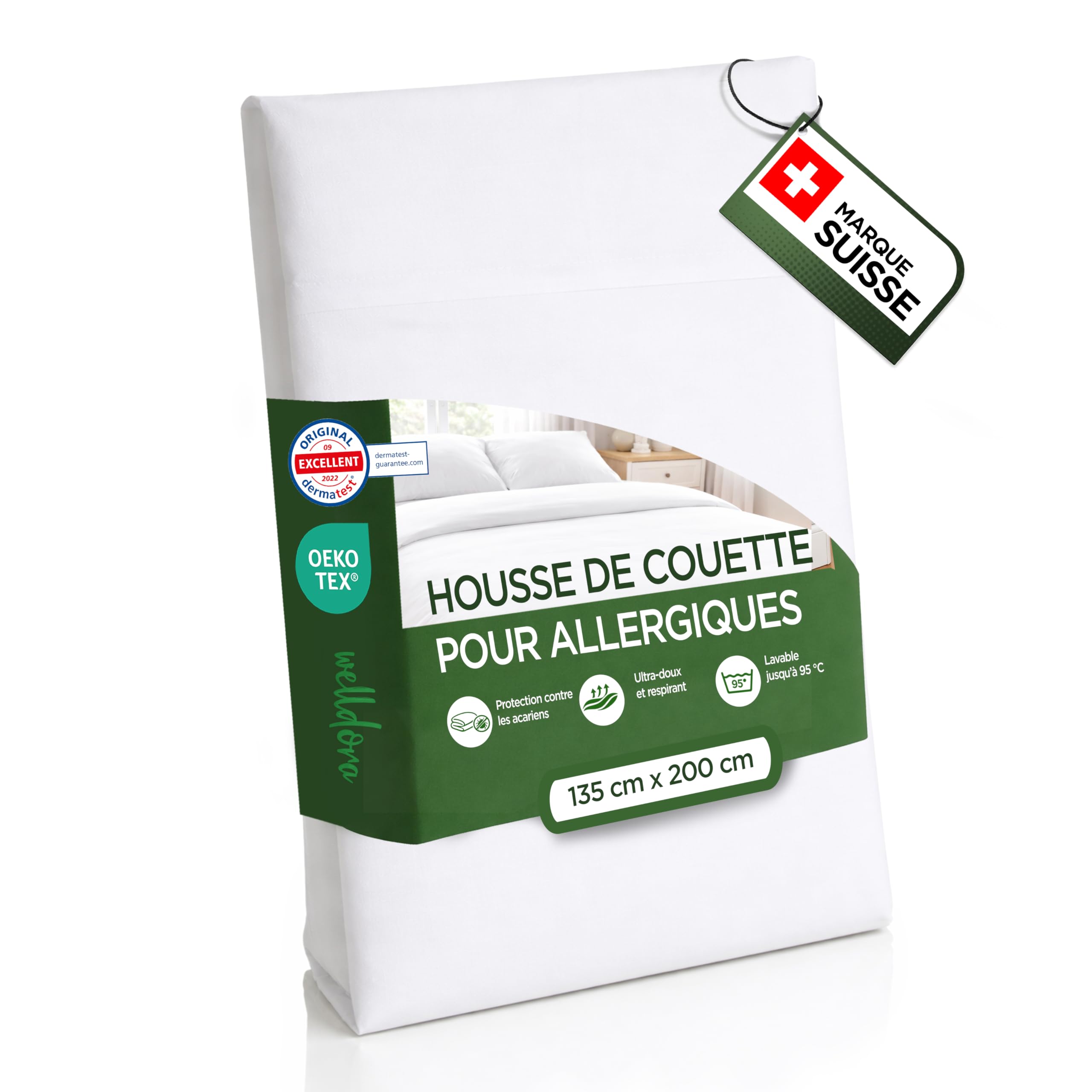 Welldora Housse Protège-Couette Anti-Acariens 135x200 Première Qualité | Testé dermatologiquement | Anti-acariens & punaises de lit | Oeko-Tex | Lavable 95°C | Housse couette premium | Marque suisse