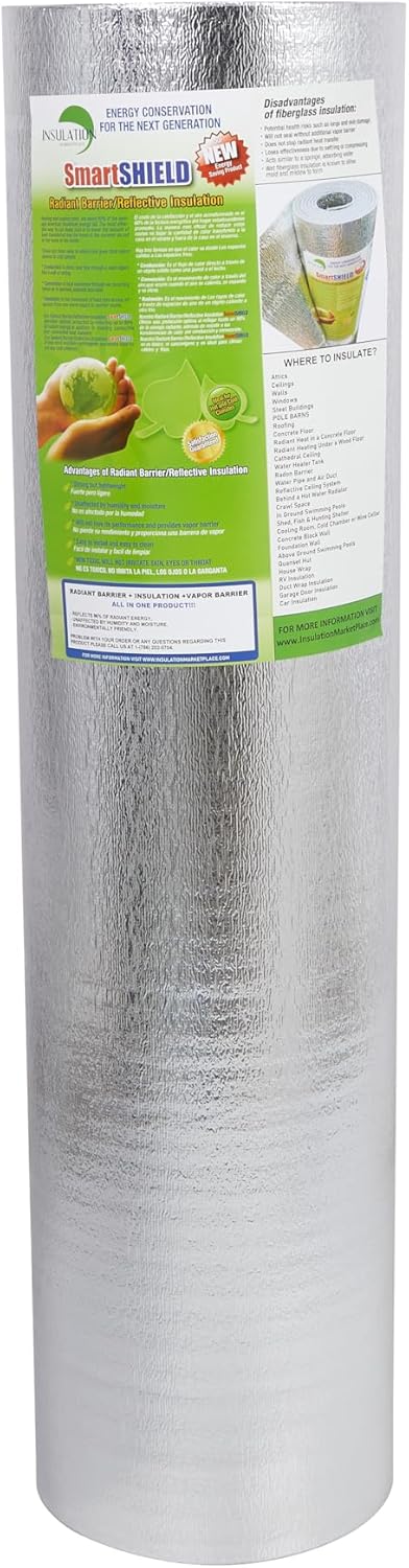 SmartSHIELD 1.5mm 48x100ft Reflective Foam Core Insulation Roll - 400 Sq Ft Radiant Barrier, Commercial Grade Foil/Foil Thermal Shield