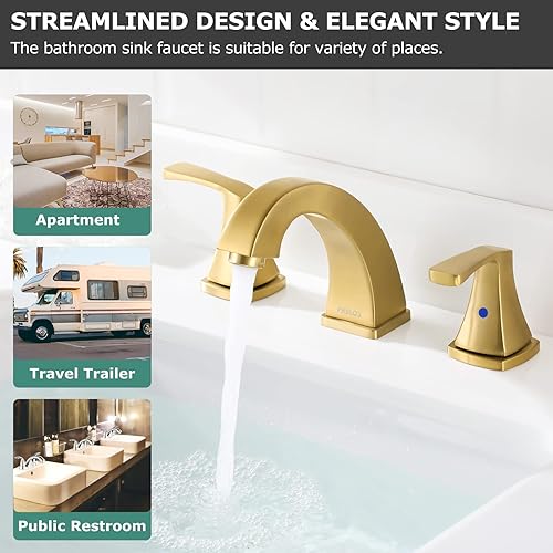 Miniatura 7 de PARLOS Grifo de baño generalizado de 2 manijas con drenaje emergente de metal y líneas de suministro de grifo cUPC, oro cepillado, Doris 1417208