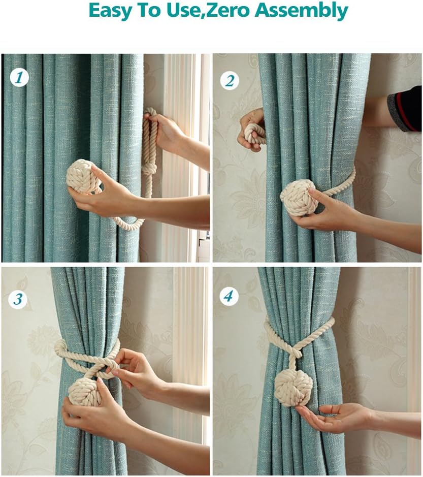 DEZENE 4 Pack Curtain Tiebacks,Handmade Natural Cotton Rope Drapery Tie Bakes,Decorative Holdbacks Holders for Window Sheer and Blackout Panels,Navy : Home & Kitchen