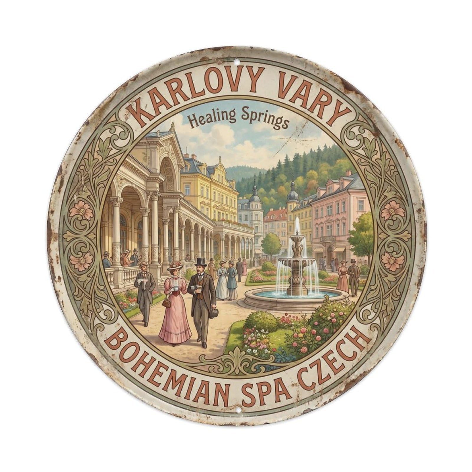 Vintage Travel Karlovy Vary Czech Metal Tin Sign