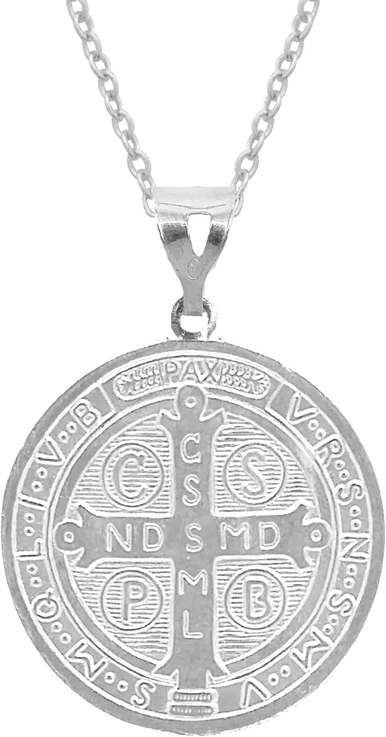 Ritastephens Sterling Silver San Benito St Saint Benedict Medallion Medal 15mm Charm Necklace 20"