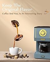 Vista 5 de Amaste Cafetera, cafetera de 5 tazas con tres modos de preparación, cafetera retro con jarra de vidrio y filtro de café reutilizable, cafetera