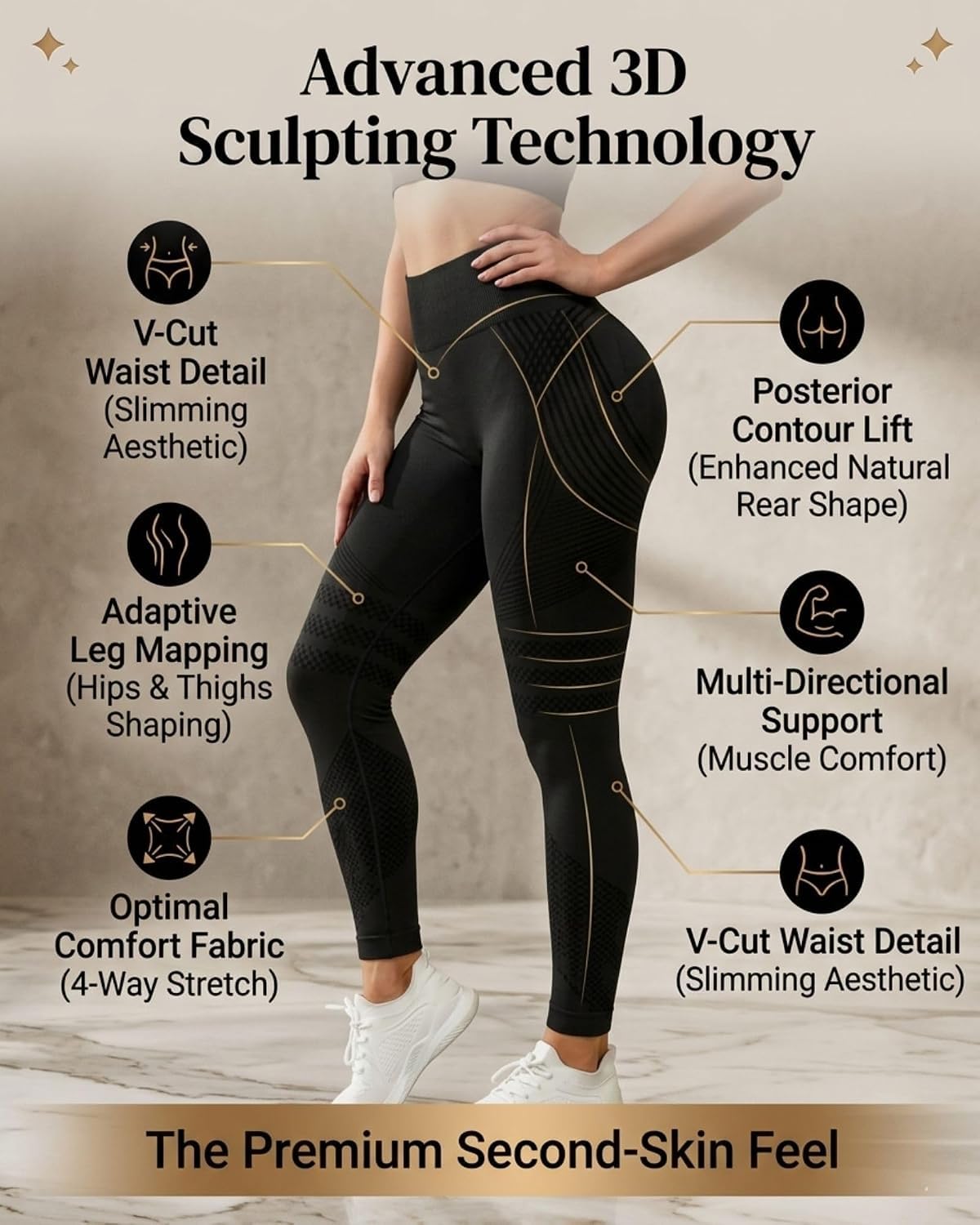 Leggings 3D Anticellulite, Collant da Allenamento Senza Cuciture per Sollevamento Glutei, Traspiranti per Palestra e Uso Quotidiano