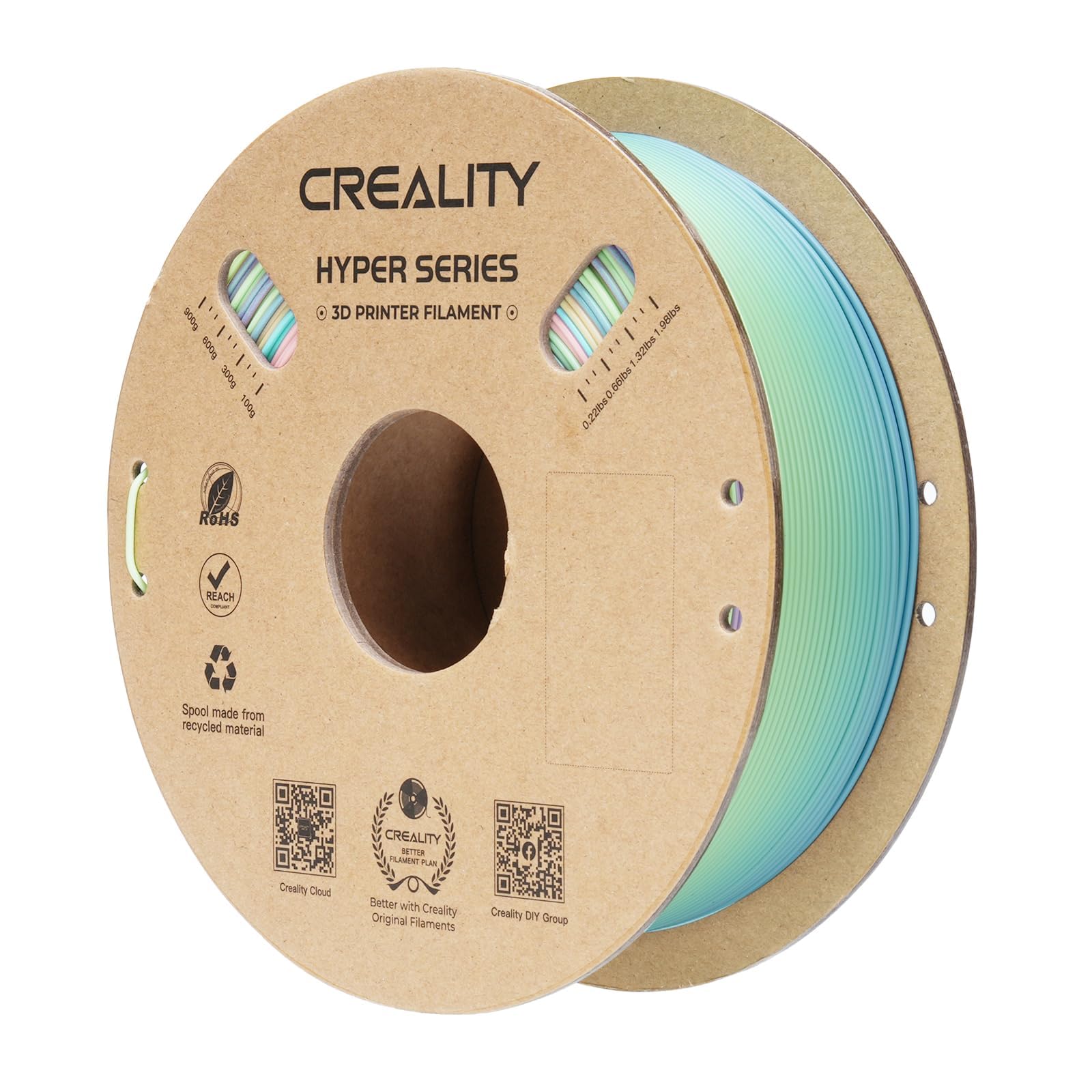 Creality Hyper Rainbow PLA Filamento per Stampante 3D Progettato per Alta Velocità 600 mm/s, 1 kg (2,2 lb)/bobina, Arcobaleno con Gradiente, ± 0,03 mm