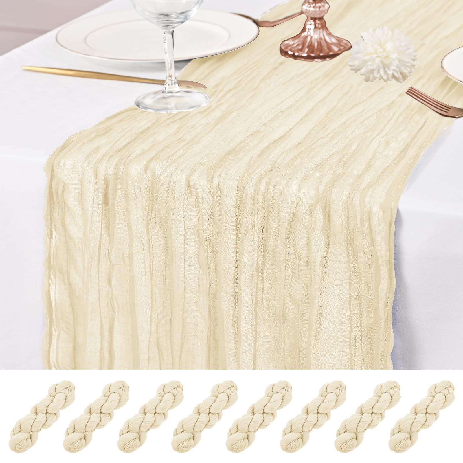 8 Pcs Iovry Cheesecloth Table Runner, 21x120 inch Sage Green Table Runner Rustic Gauze Romantic Long Sheer Fabric 10Ft Cheese Cloth Table Runners for Wedding Party Bridal Baby Shower — image 1