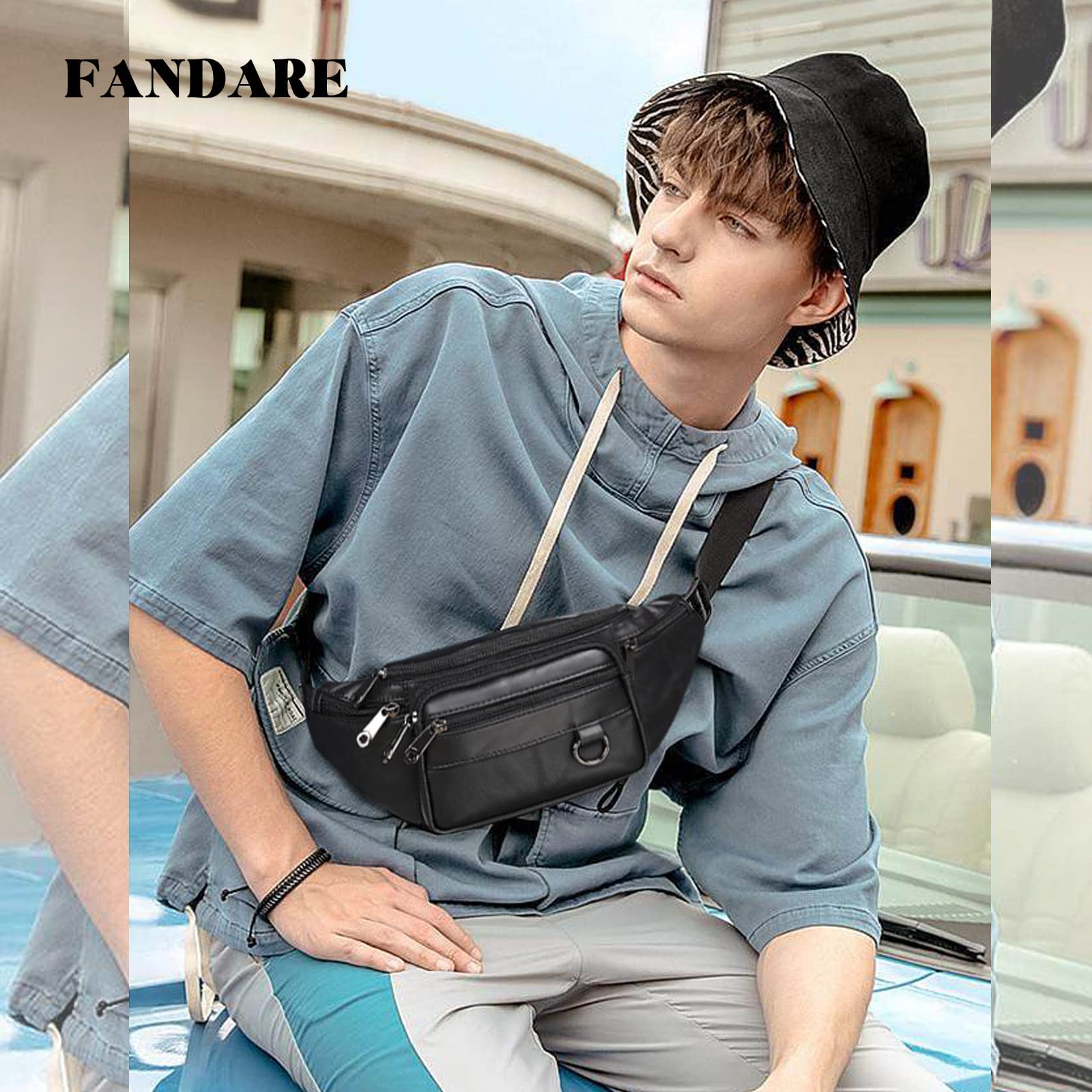 FANDARE Marsupio Sportivo con Tasche Multiple Zaino Monospalla da Donna Uomo Pelle Borsello Borsa a Spalla Borse piccole a tracolla Zainetto per lavoro Ciclismo Viaggio Sling BagNero B