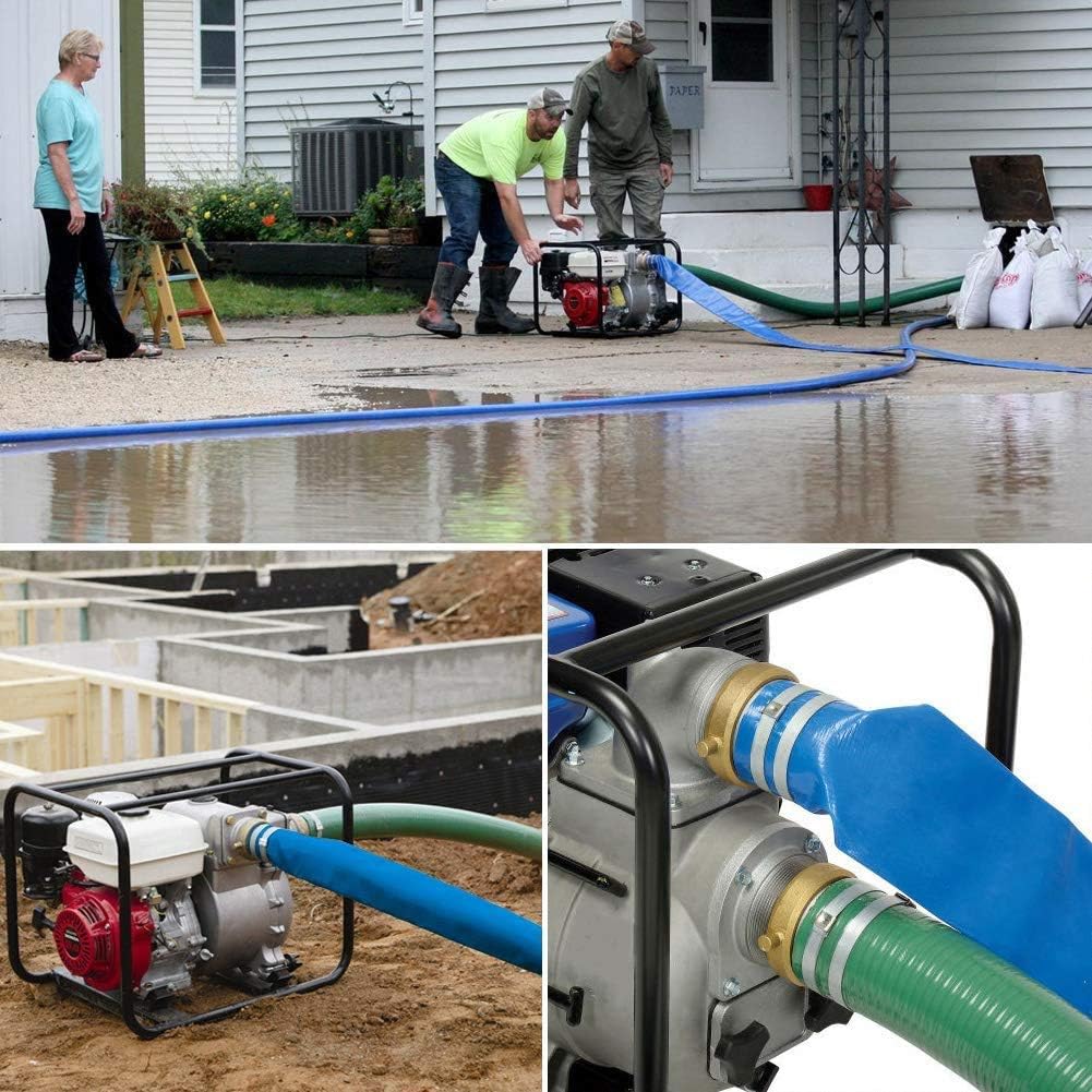 1.5" x 100' Blue PVC Backwash and Discharge Hose for Swimming Pools, Heavy Duty Reinforced Flat Pool Hose with Aluminum Pin Lug Fittings