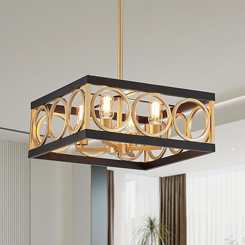 Miniatura 9 de XINGQI Lámpara de araña rústica 177 pulgadas lámpara cuadrada vintage de 4 luces para sala de estar comedor cocina pasillo techo inclinado grano de