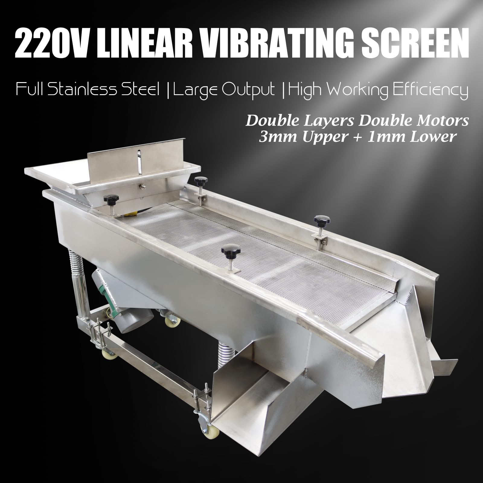 WYDDDARY Linear Vibrating Sieve Electric Screen Shaker Stainless Steel Medium Linear Sifter Machine Double Layers Double Motors 220V 3mm Upper 1mm Lower Round Hole Mesh(JG50-150)