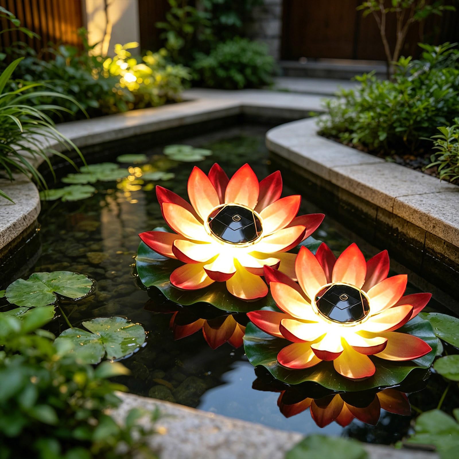 Upgraded Solar Floating LED Lotus Lights, Waterproof Color Changing Water Lily Pool Lamps, Auto On/Off Floating Pond Lights for Garden Patio Fountain Outdoor Water Decor (Red / 2PC / 2 Lotus Leaf)
