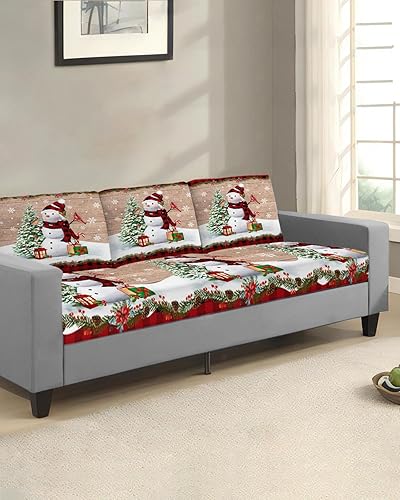 Miniatura 2 de TOUBE Funda para sofá de 3 cojines, 1 pieza, diseño de muñeco de nieve, copo de nieve, árbol de Navidad, flor de pascua, búfalo, a cuadros, funda