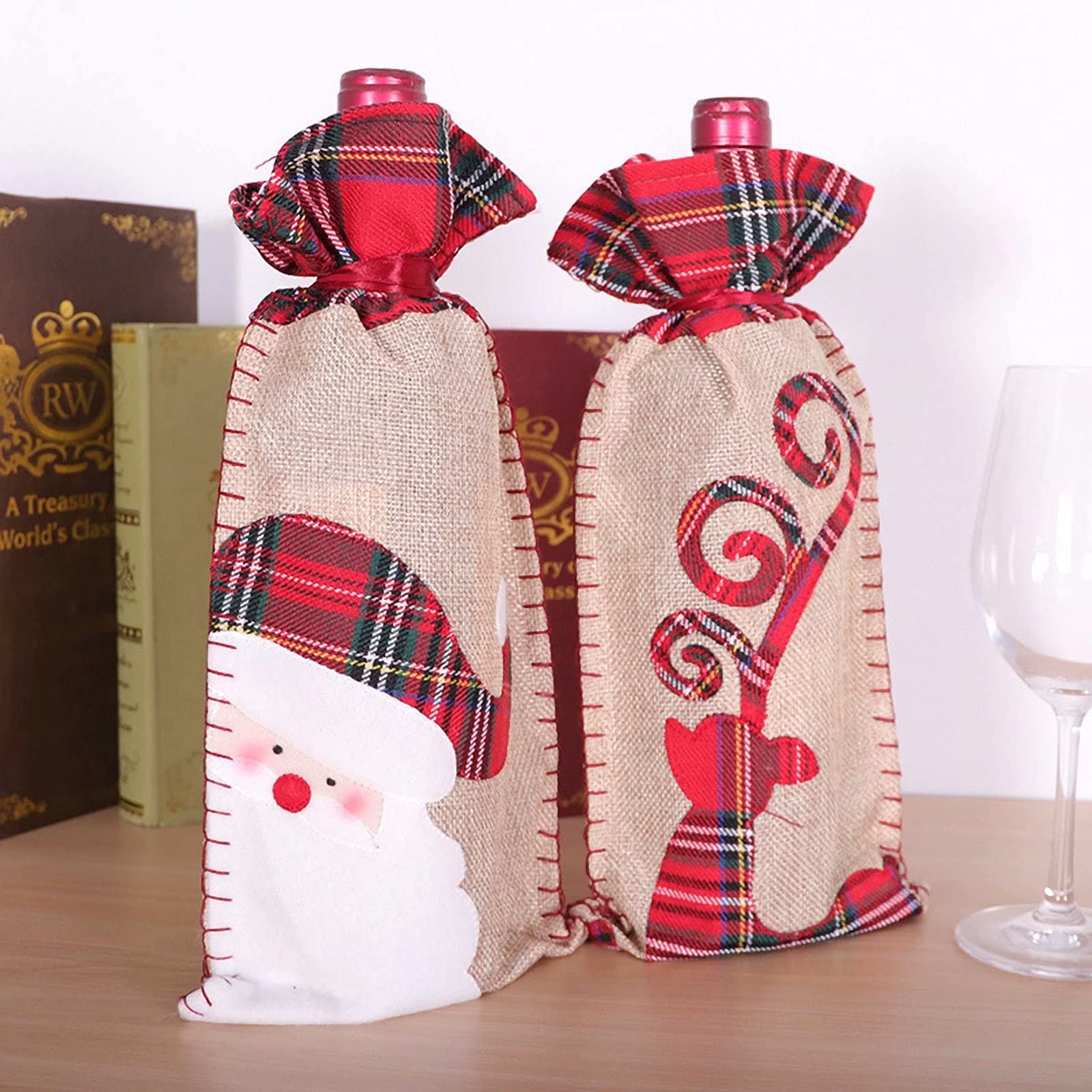 4 pz Natale Buffalo Plaid Bottiglia di Vino Borsa Regalo Copertura Gnomi Natale con Barba Bianca Copertura Bottiglia di Vino Stoviglie per Natale Capodanno Decorazione