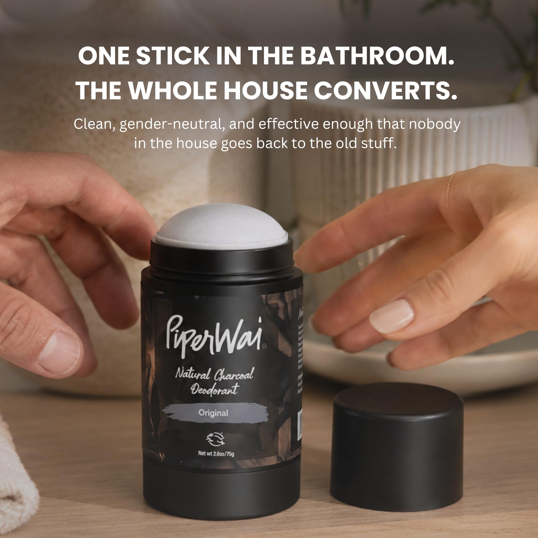 PiperWai Natürliches Deodorant mit Aktivkohle, Geruchsschutz, vegan, aluminiumfrei, Hai-Tank-Produkt für Damen und Herren, ideal für Reisen und Geschenke, 50 g Duftstäbchen, 2 Stück